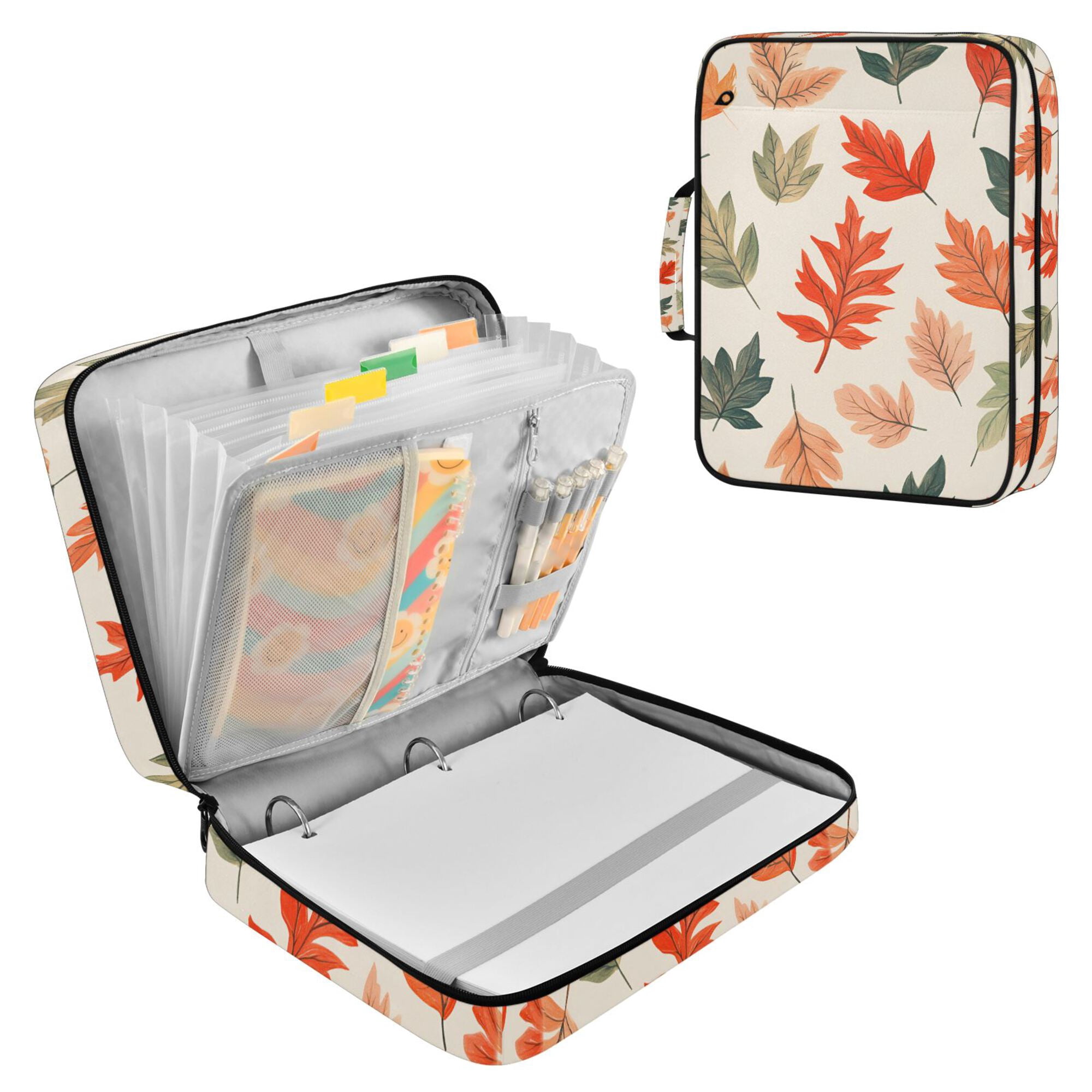 FORMRS Accordion File Folder A4 Size 7-Pocket Expanding Document Organizer Bag with 3 Ring Binder, Red Autumn Leaves