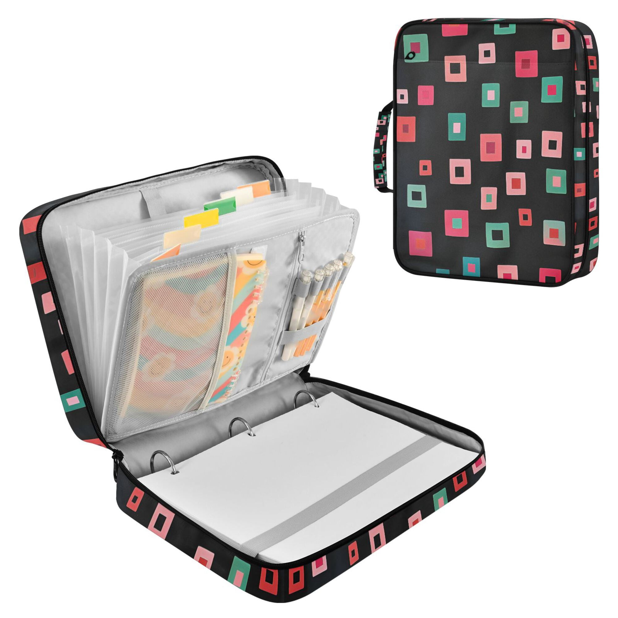 FORMRS Accordion File Folder A4 Size 7-Pocket Expanding Document Organizer Bag with 3 Ring Binder, Red Block Pattern