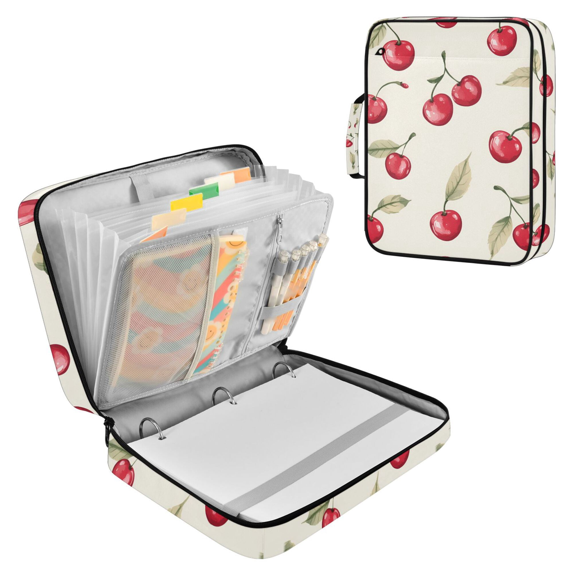 FORMRS Accordion File Folder A4 Size 7-Pocket Expanding Document Organizer Bag with 3 Ring Binder, Red Cherry