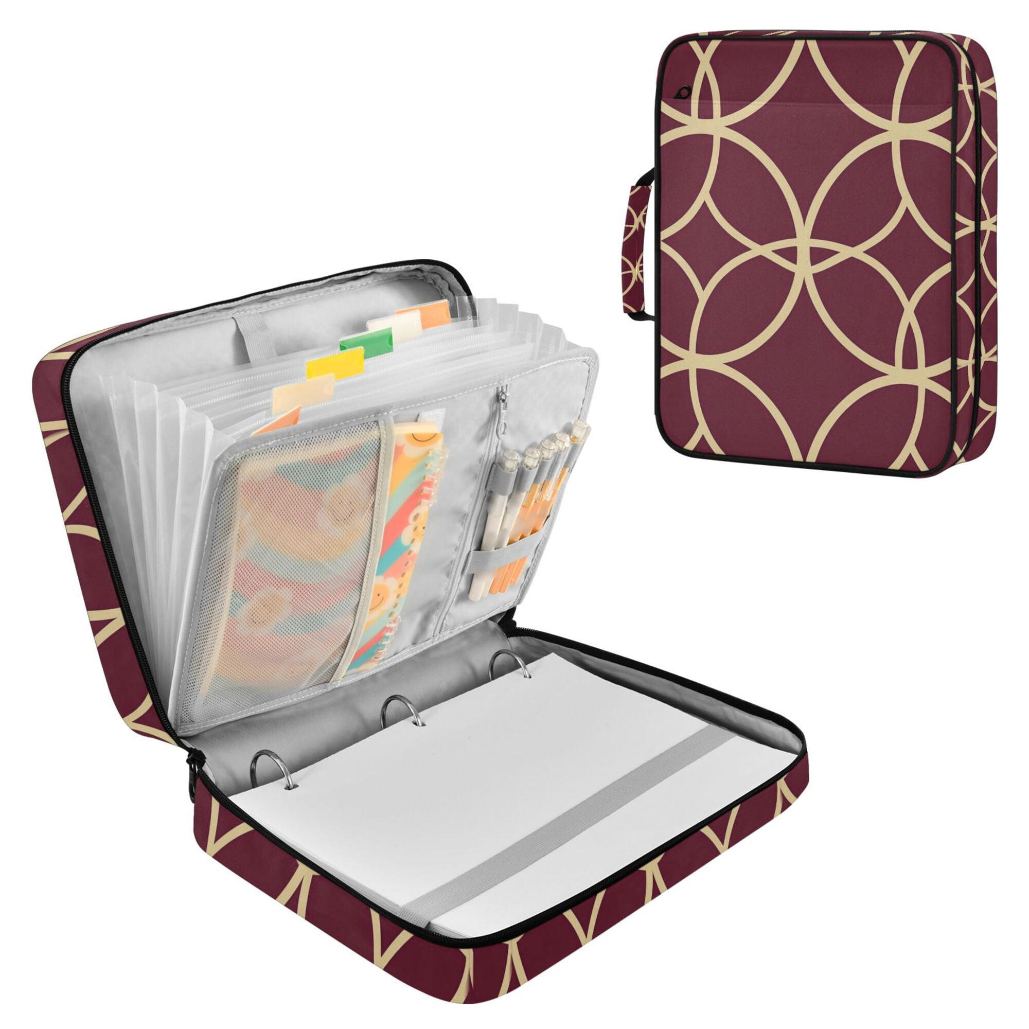 FORMRS Accordion File Folder A4 Size 7-Pocket Expanding Document Organizer Bag with 3 Ring Binder, Red Circles