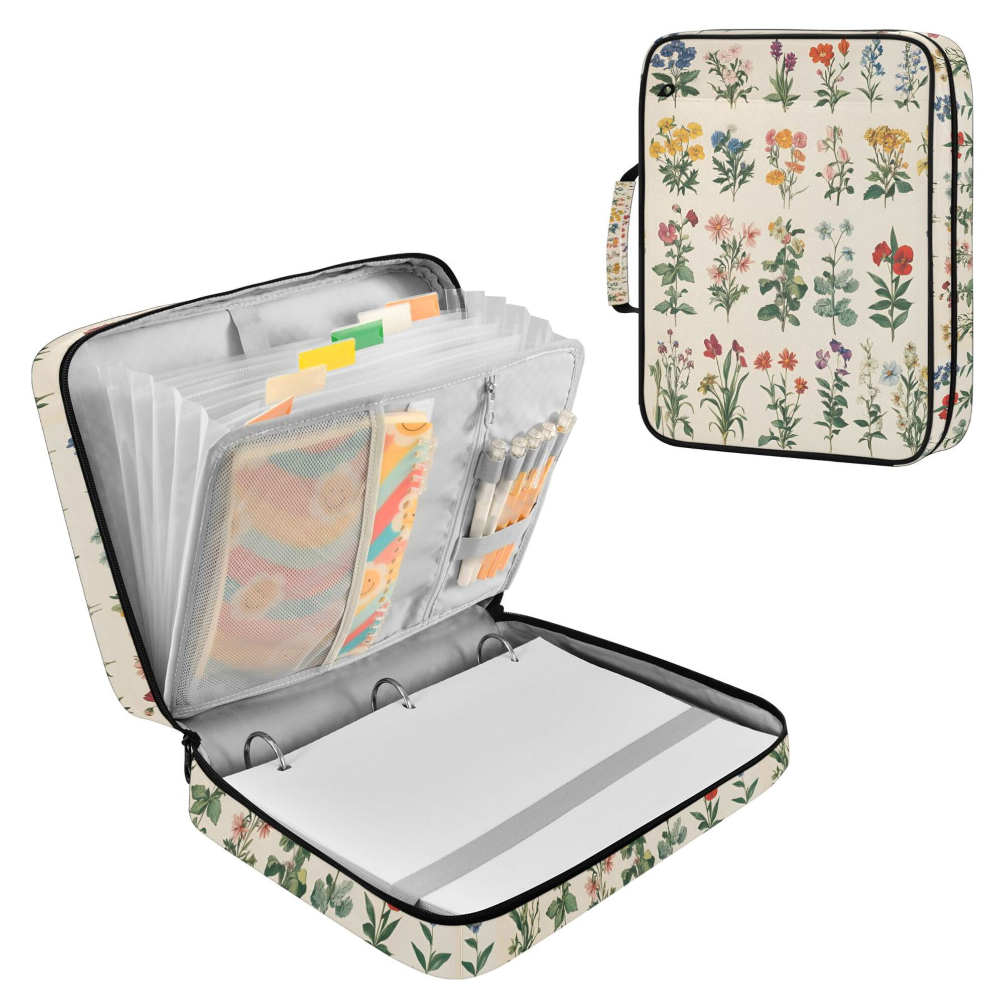FORMRS Accordion File Folder A4 Size 7-Pocket Expanding Document Organizer Bag with 3 Ring Binder, Red Floral