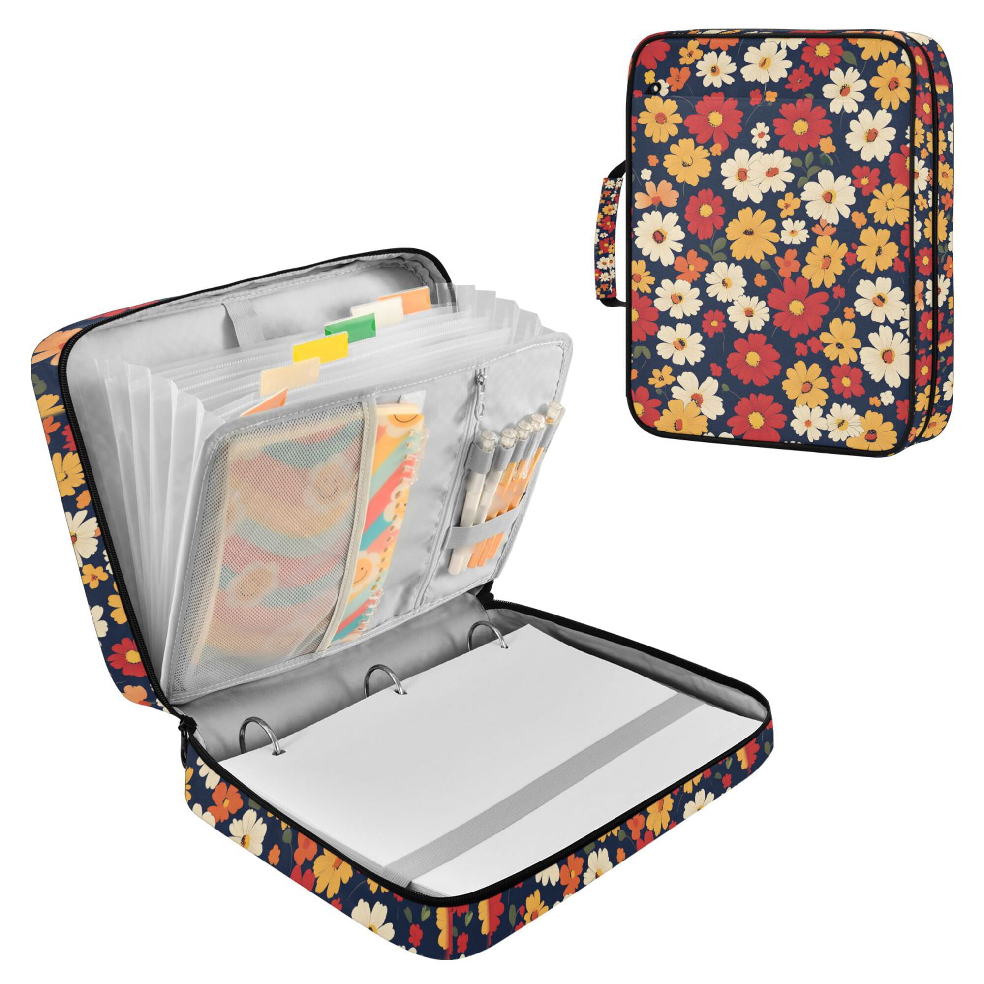 FORMRS Accordion File Folder A4 Size 7-Pocket Expanding Document Organizer Bag with 3 Ring Binder, Red Floral