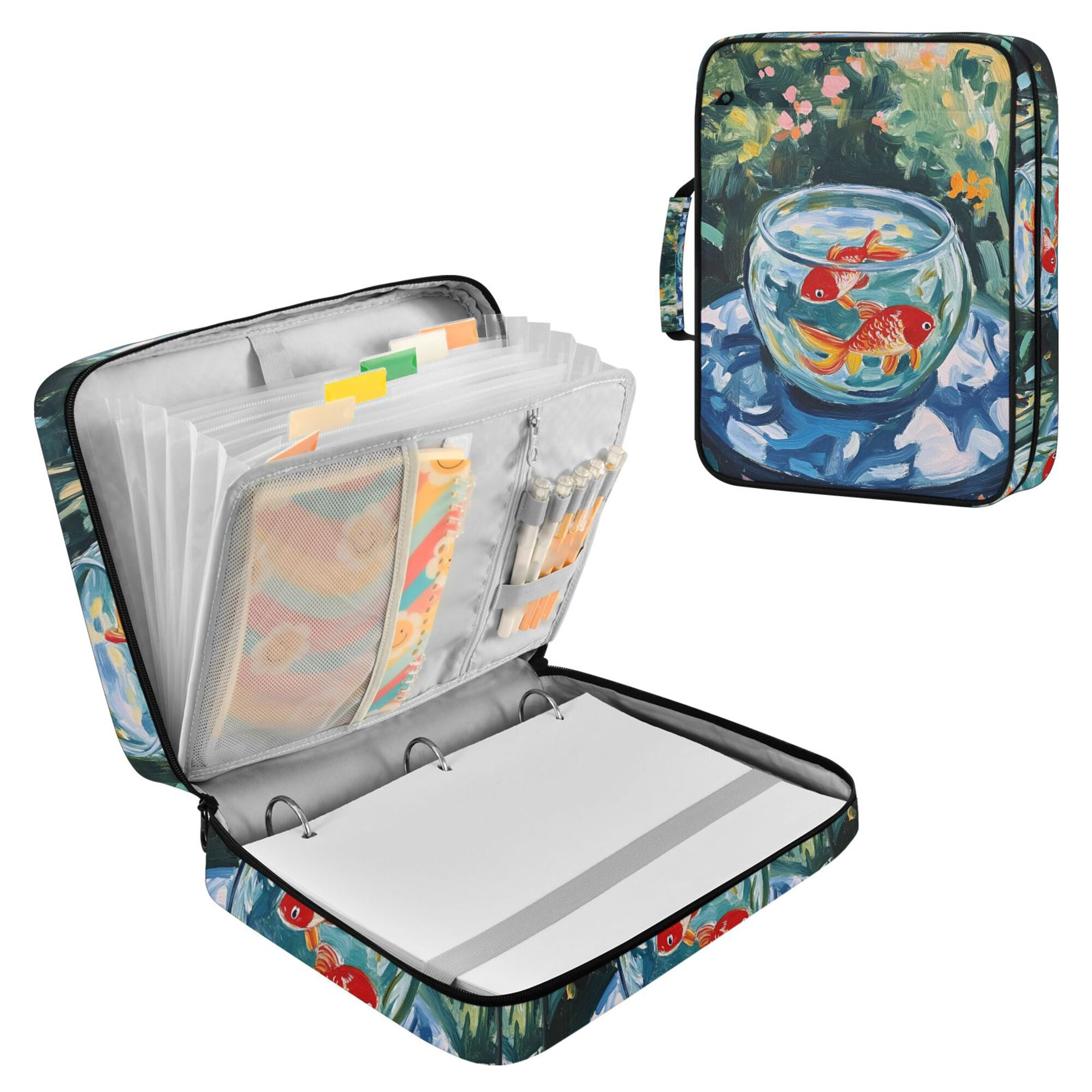 FORMRS Accordion File Folder A4 Size 7-Pocket Expanding Document Organizer Bag with 3 Ring Binder, Red Goldfish