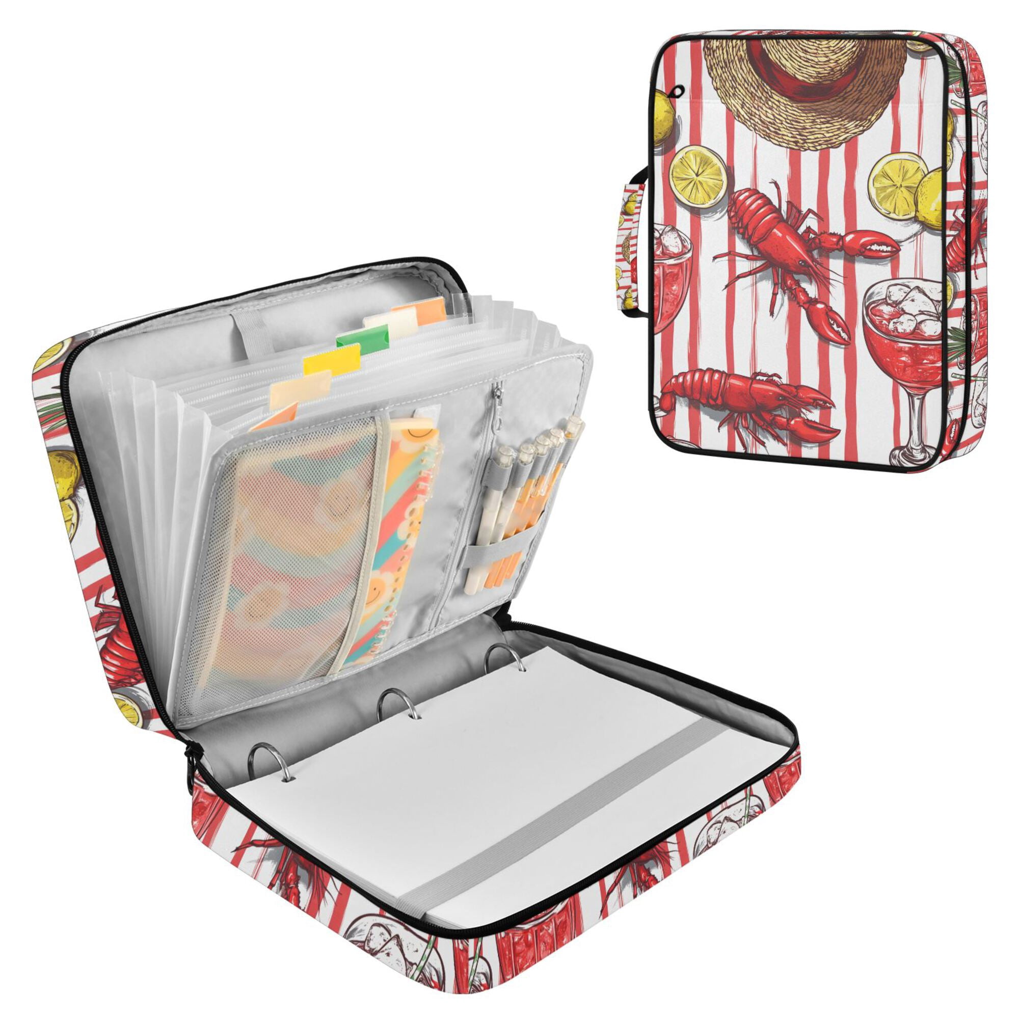 FORMRS Accordion File Folder A4 Size 7-Pocket Expanding Document Organizer Bag with 3 Ring Binder, Red Lobster