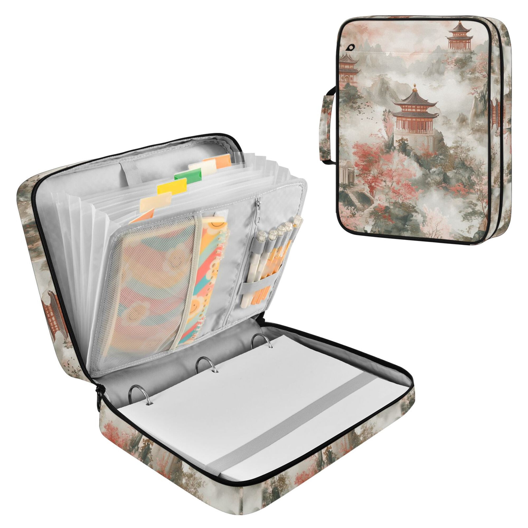 FORMRS Accordion File Folder A4 Size 7-Pocket Expanding Document Organizer Bag with 3 Ring Binder, Red Mountain Pattern