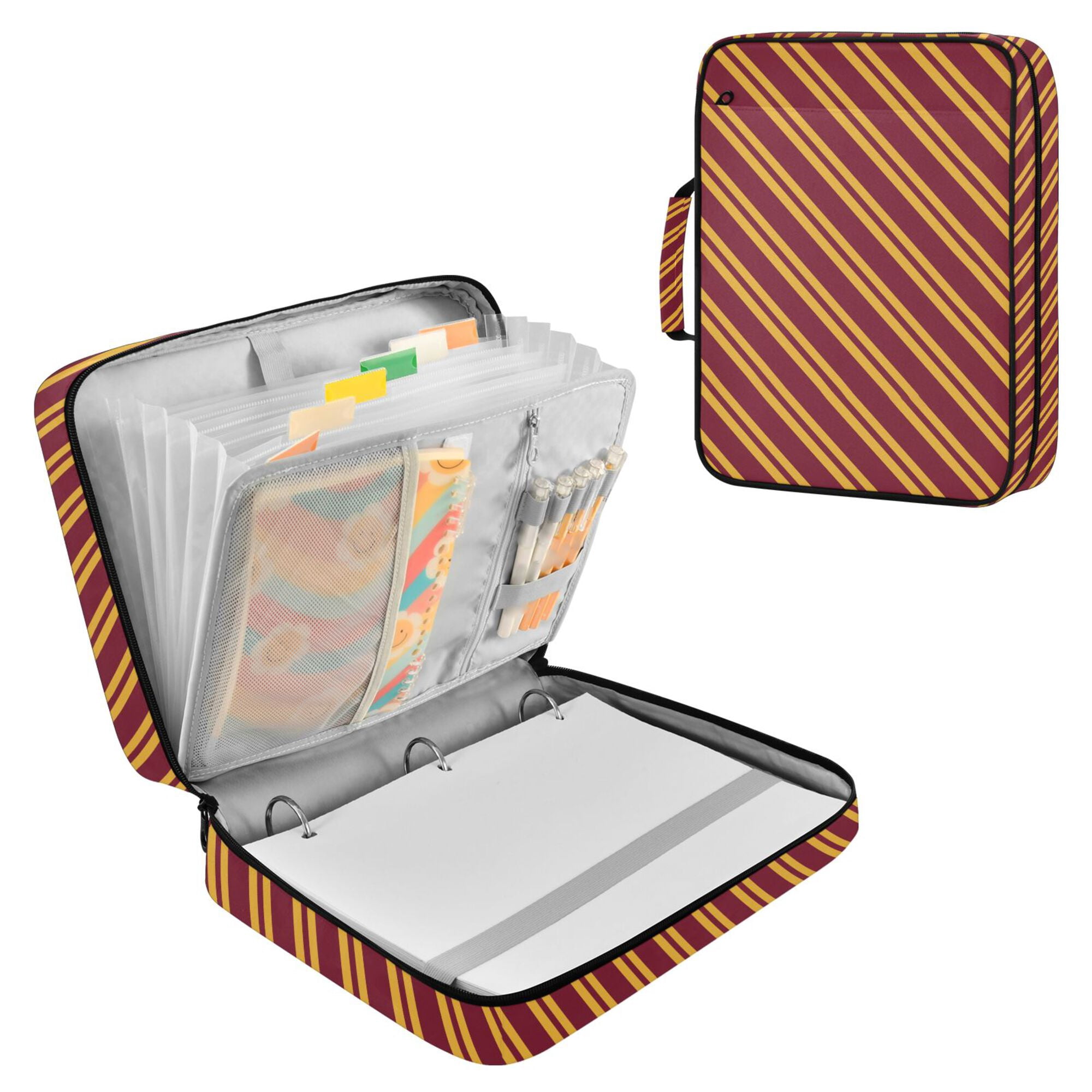 FORMRS Accordion File Folder A4 Size 7-Pocket Expanding Document Organizer Bag with 3 Ring Binder, Red Stripes Pattern