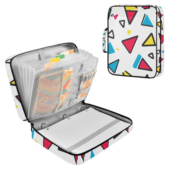 FORMRS Accordion File Folder A4 Size 7-Pocket Expanding Document Organizer Bag with 3 Ring Binder, Red Triangles