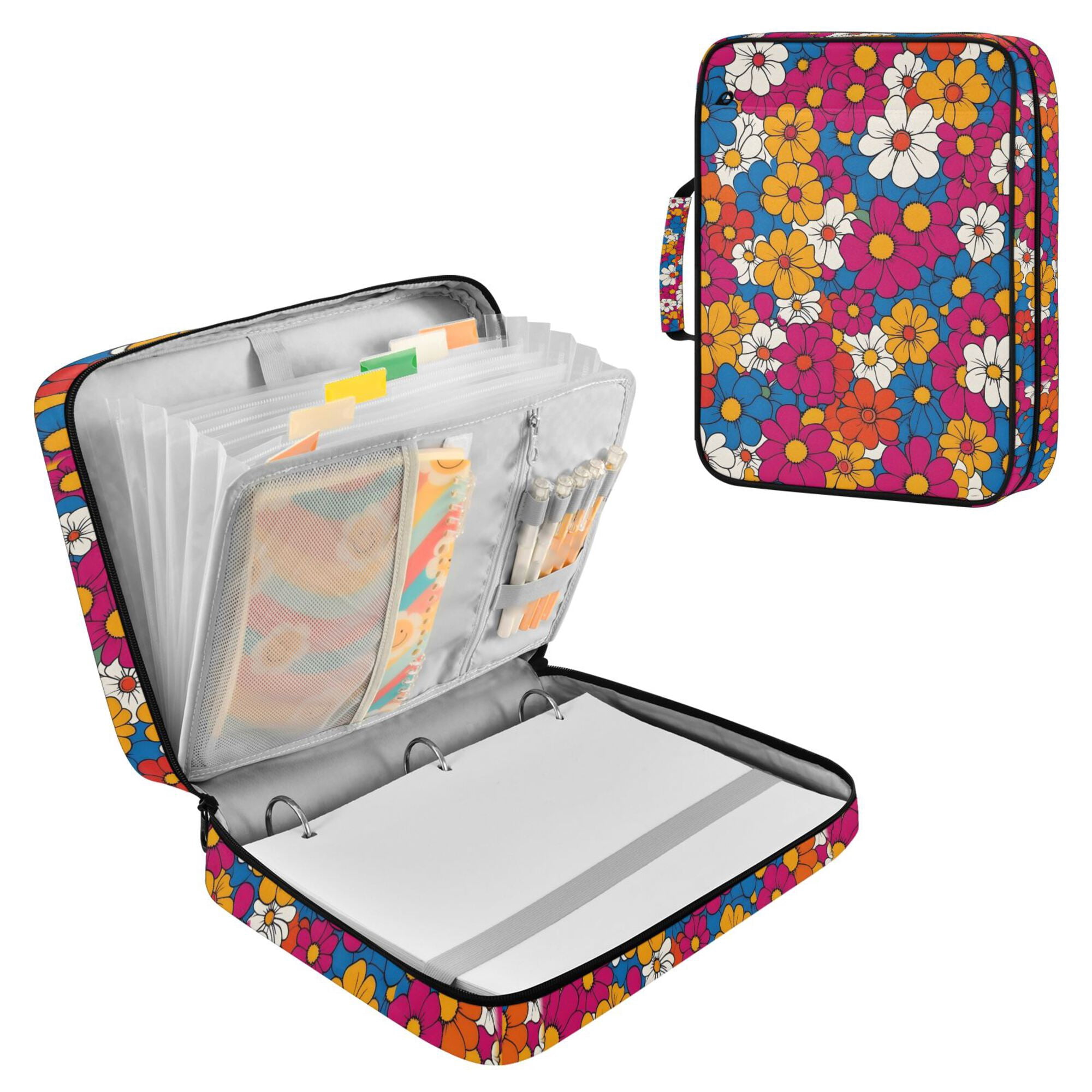 FORMRS Accordion File Folder A4 Size 7-Pocket Expanding Document Organizer Bag with 3 Ring Binder, Red Whimsical Floral
