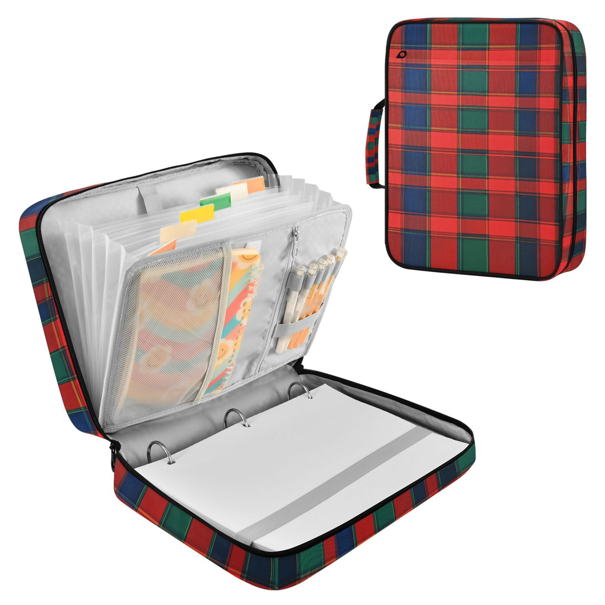 FORMRS Accordion File Folder A4 Size 7-Pocket Expanding Document Organizer Bag with 3 Ring Binder, Red and Blue Pattern