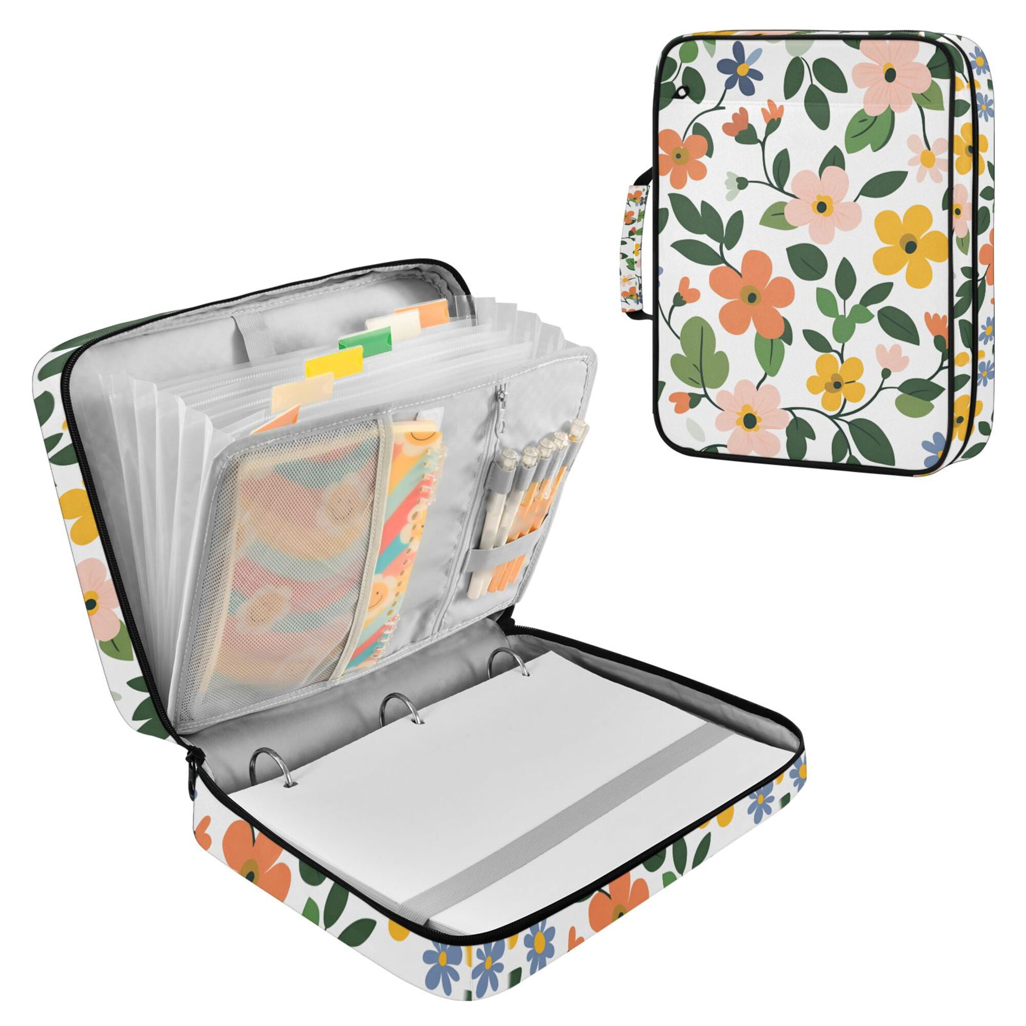 FORMRS Accordion File Folder A4 Size 7-Pocket Expanding Document Organizer Bag with 3 Ring Binder, Retro Colorful Flowers