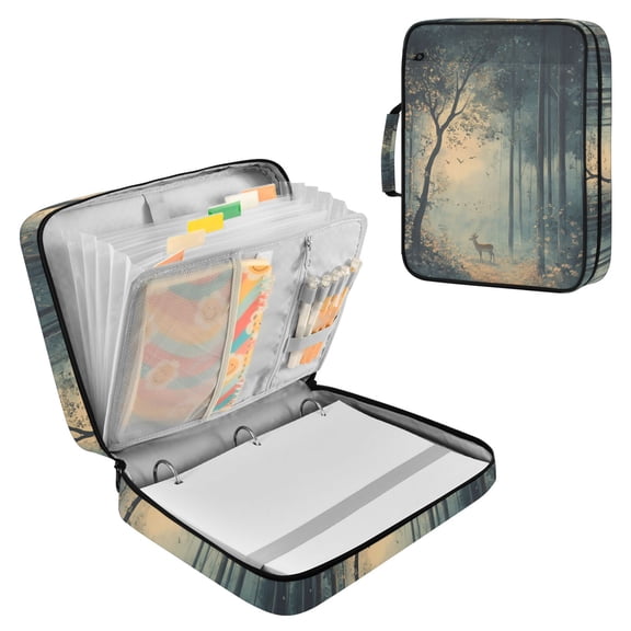 FORMRS Accordion File Folder A4 Size 7-Pocket Expanding Document Organizer Bag with 3 Ring Binder, Retro Forest