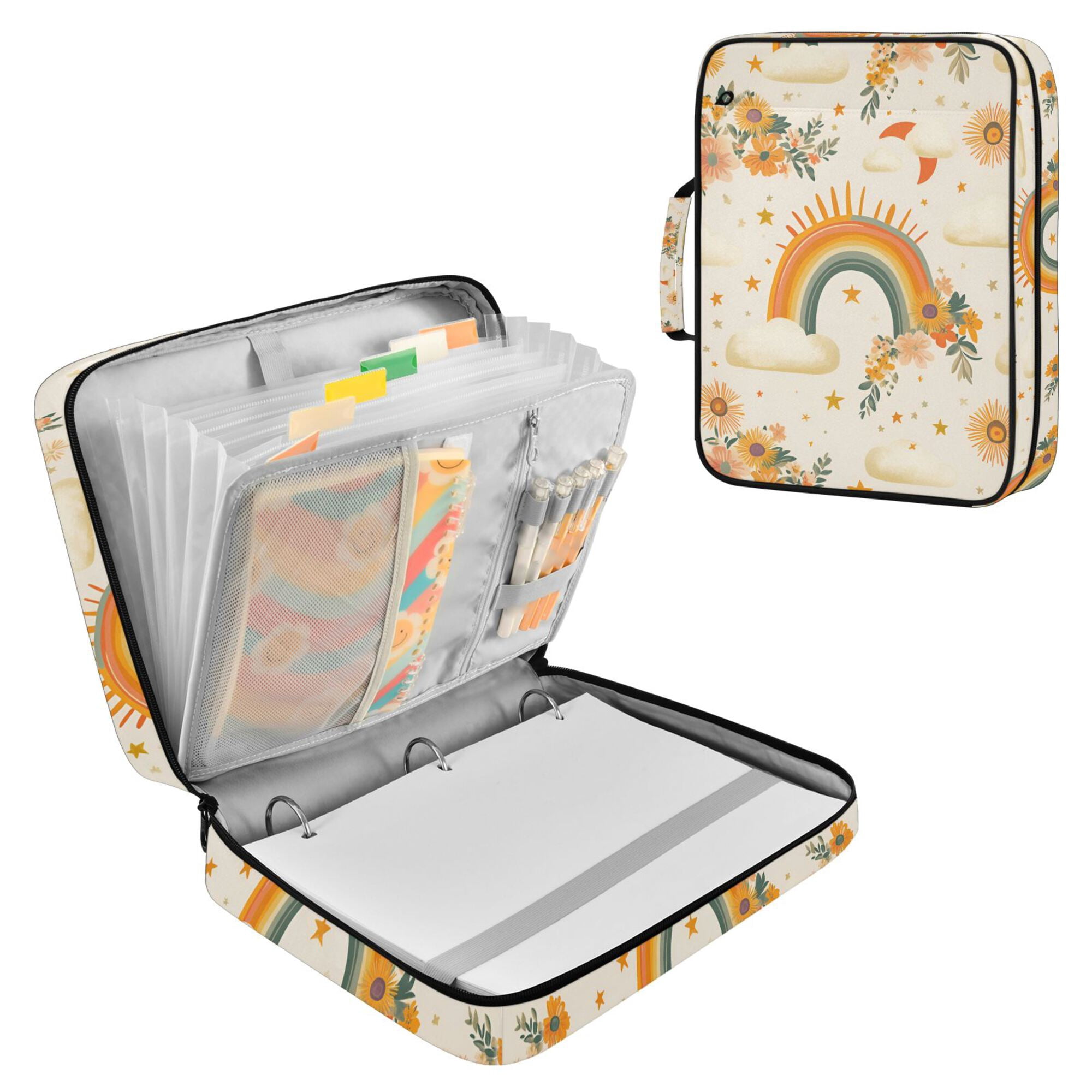 FORMRS Accordion File Folder A4 Size 7-Pocket Expanding Document Organizer Bag with 3 Ring Binder, Retro Rainbow