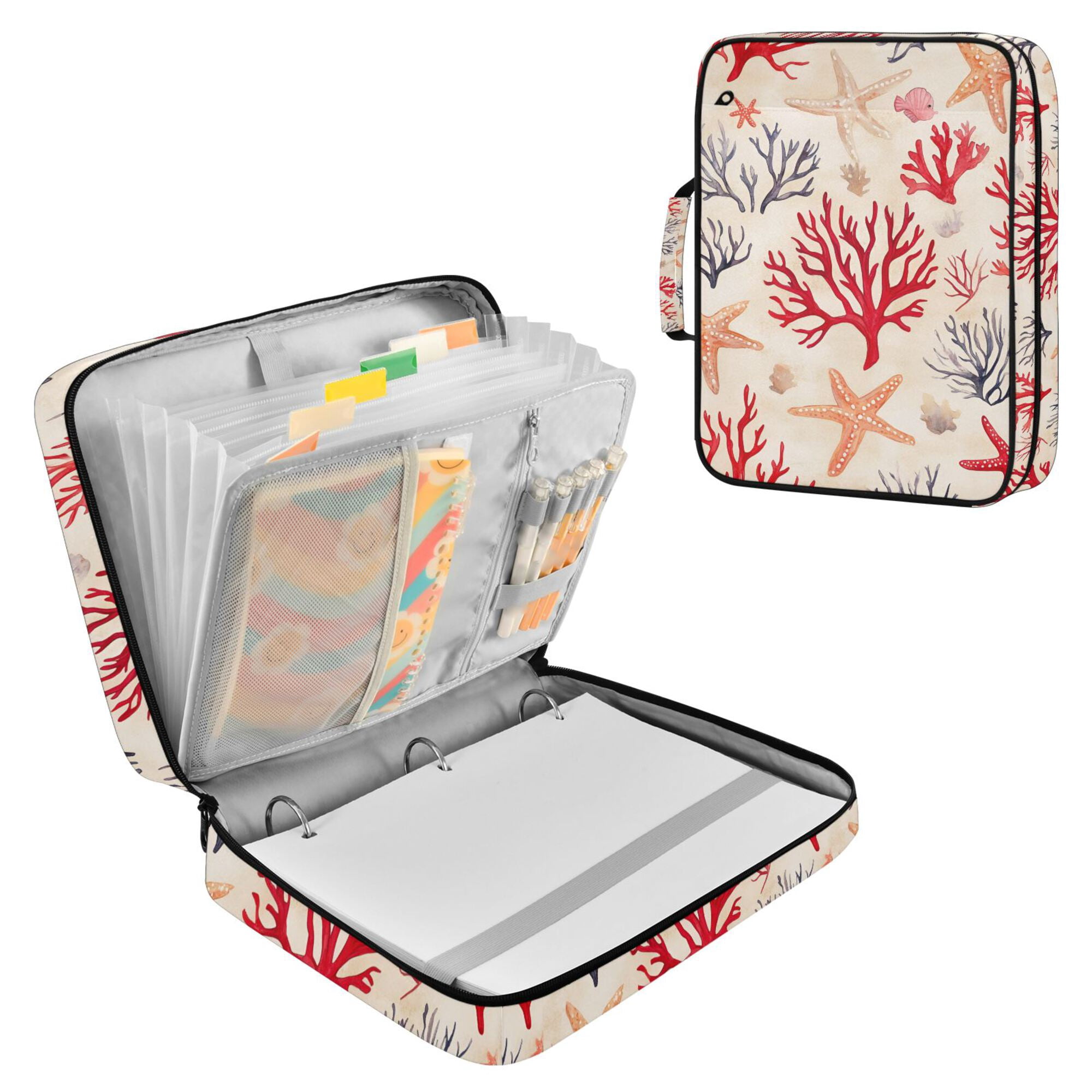FORMRS Accordion File Folder A4 Size 7-Pocket Expanding Document Organizer Bag with 3 Ring Binder, Retro Starfish