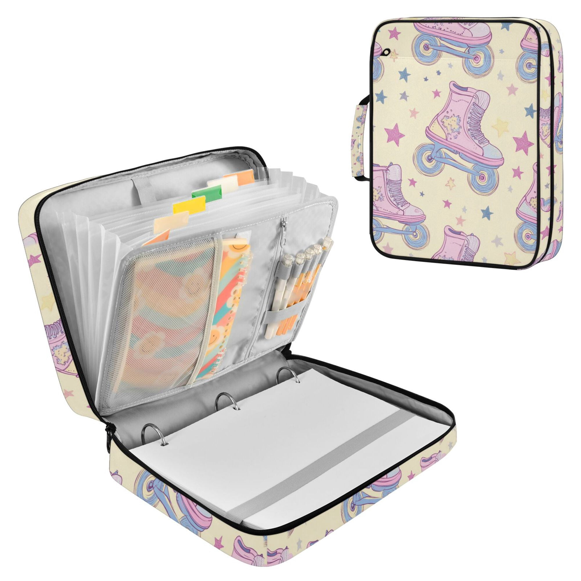 FORMRS Accordion File Folder A4 Size 7-Pocket Expanding Document Organizer Bag with 3 Ring Binder, Roller Disco