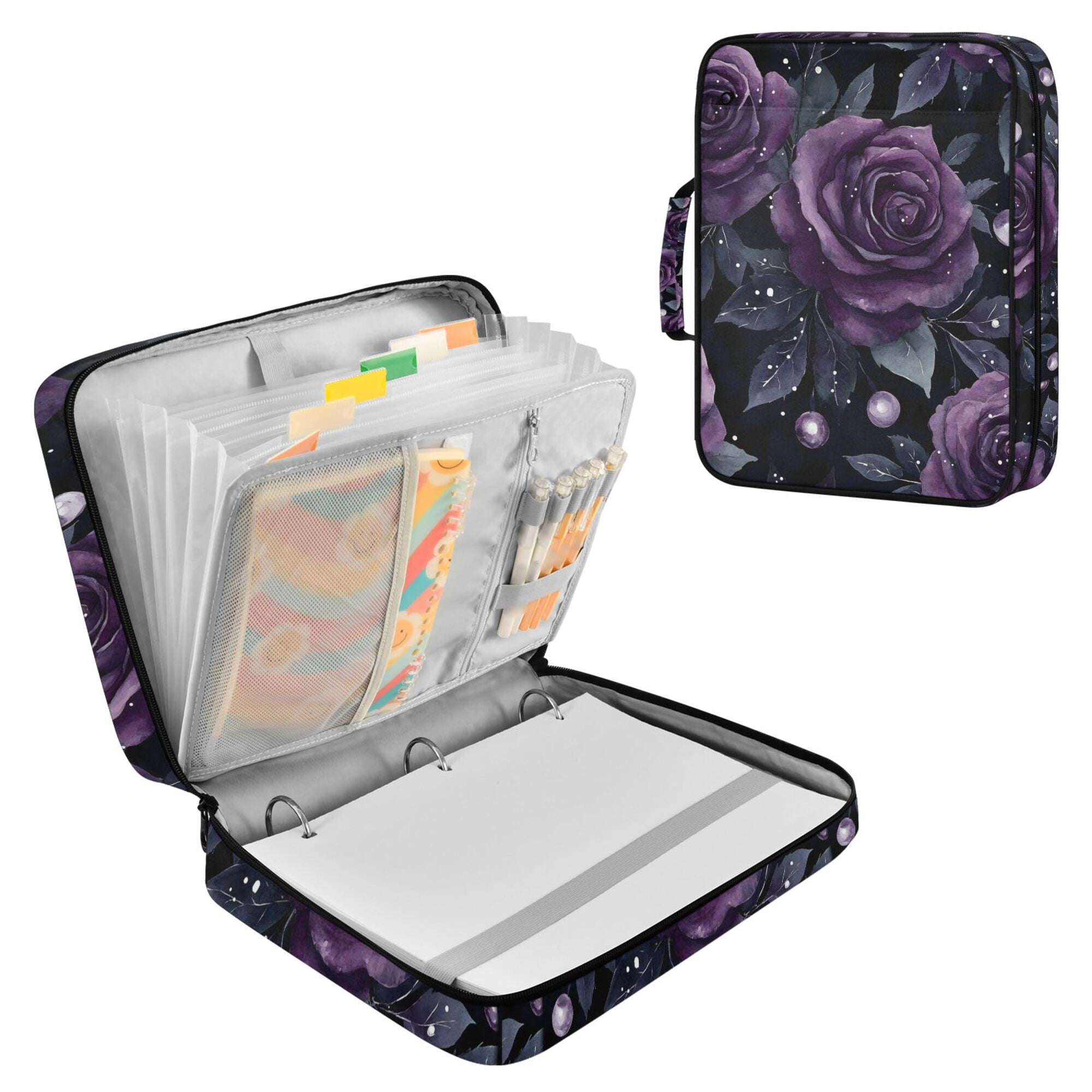 FORMRS Accordion File Folder A4 Size 7-Pocket Expanding Document Organizer Bag with 3 Ring Binder, Roses and Pearls