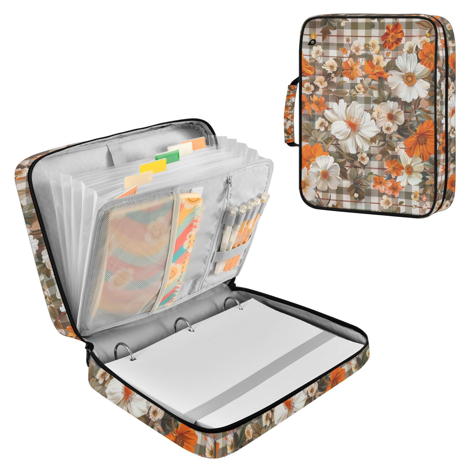 FORMRS Accordion File Folder A4 Size 7-Pocket Expanding Document Organizer Bag with 3 Ring Binder, Rustic Floral