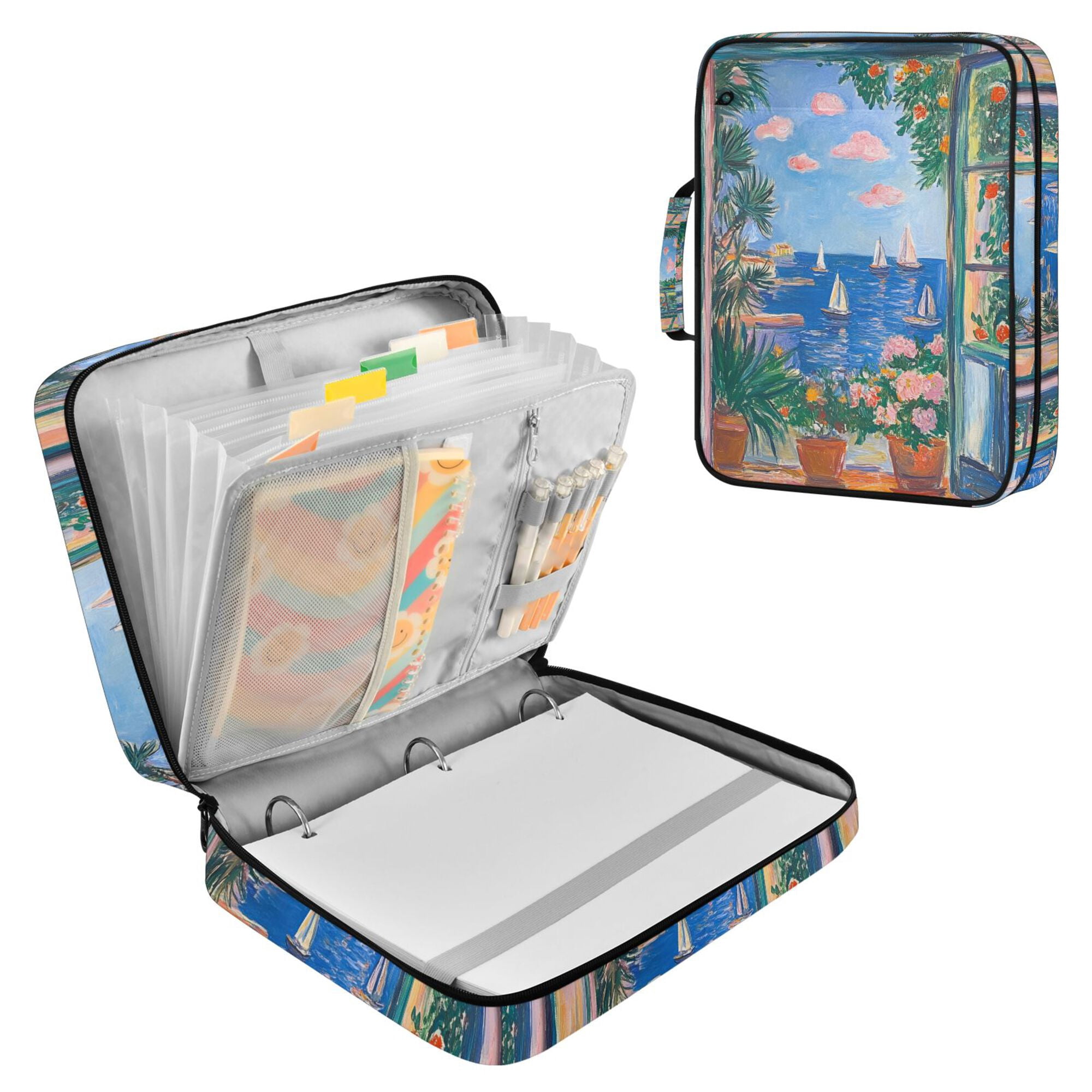 FORMRS Accordion File Folder A4 Size 7-Pocket Expanding Document Organizer Bag with 3 Ring Binder, Sea Window