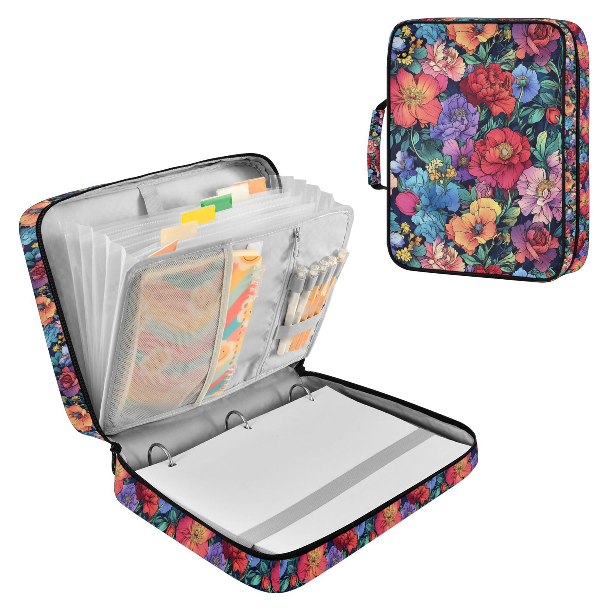 FORMRS Accordion File Folder A4 Size 7-Pocket Expanding Document Organizer Bag with 3 Ring Binder, Serene Floral Pattern