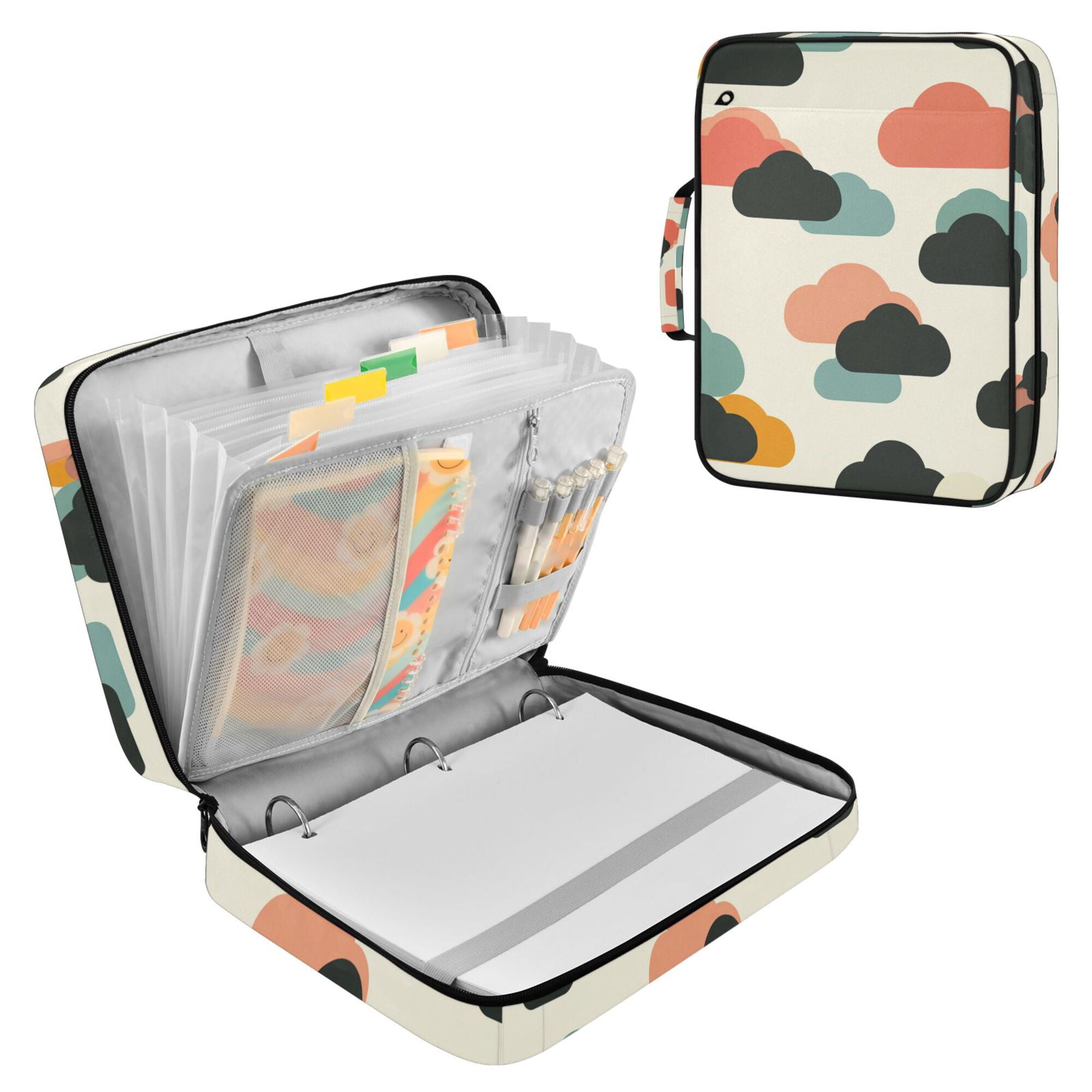 FORMRS Accordion File Folder A4 Size 7-Pocket Expanding Document Organizer Bag with 3 Ring Binder, Simple Clouds