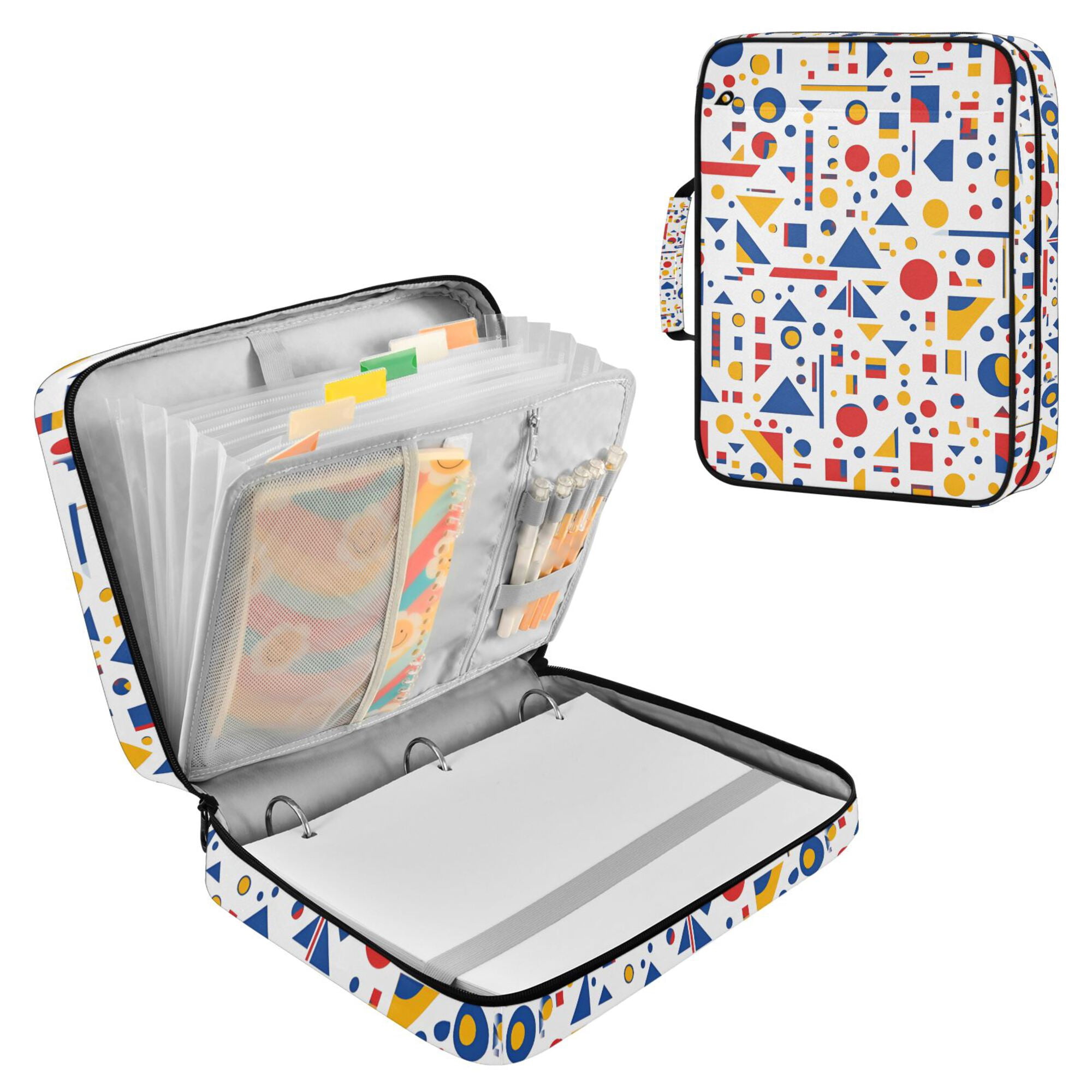 FORMRS Accordion File Folder A4 Size 7-Pocket Expanding Document Organizer Bag with 3 Ring Binder, Simple Shapes