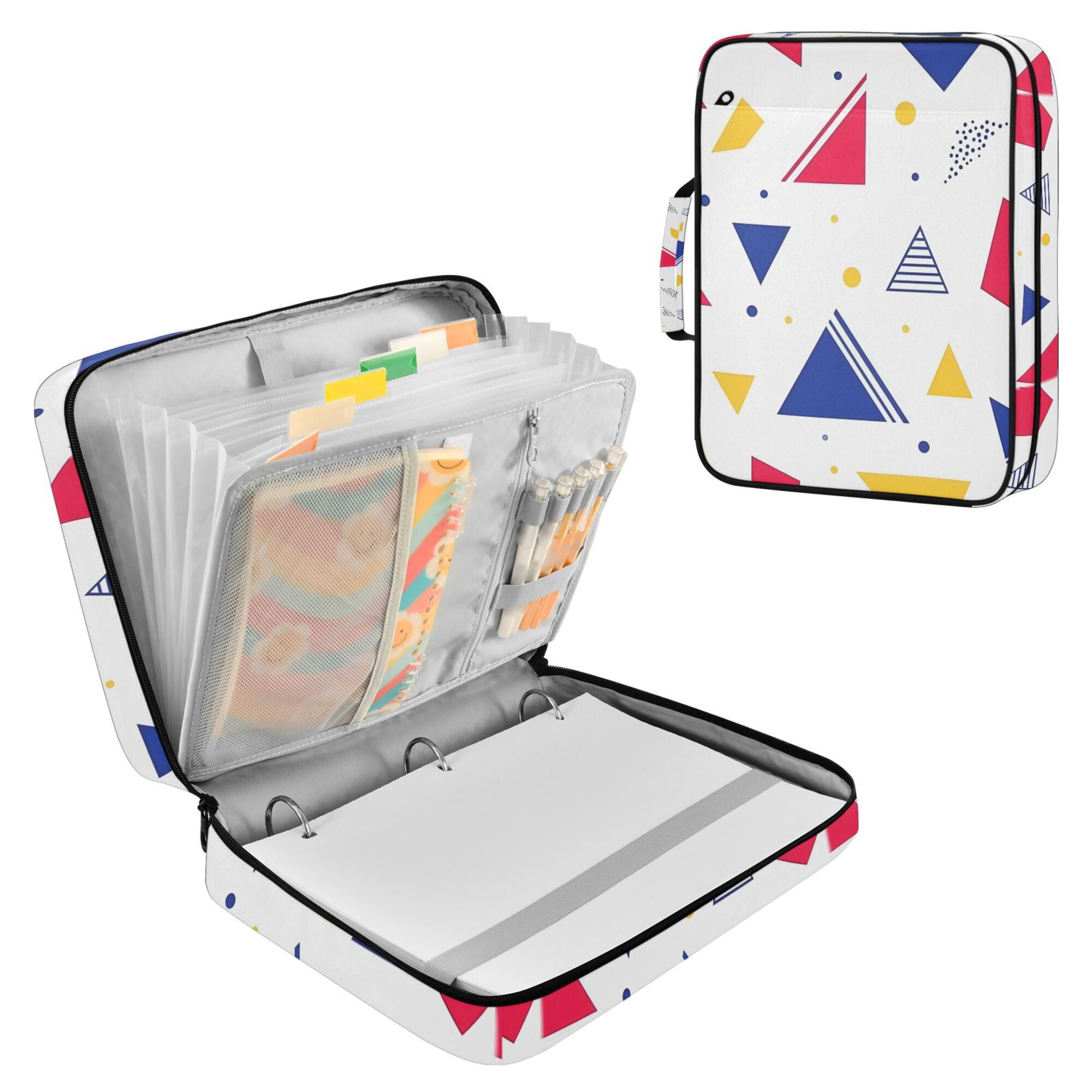 FORMRS Accordion File Folder A4 Size 7-Pocket Expanding Document Organizer Bag with 3 Ring Binder, Simple Triangles