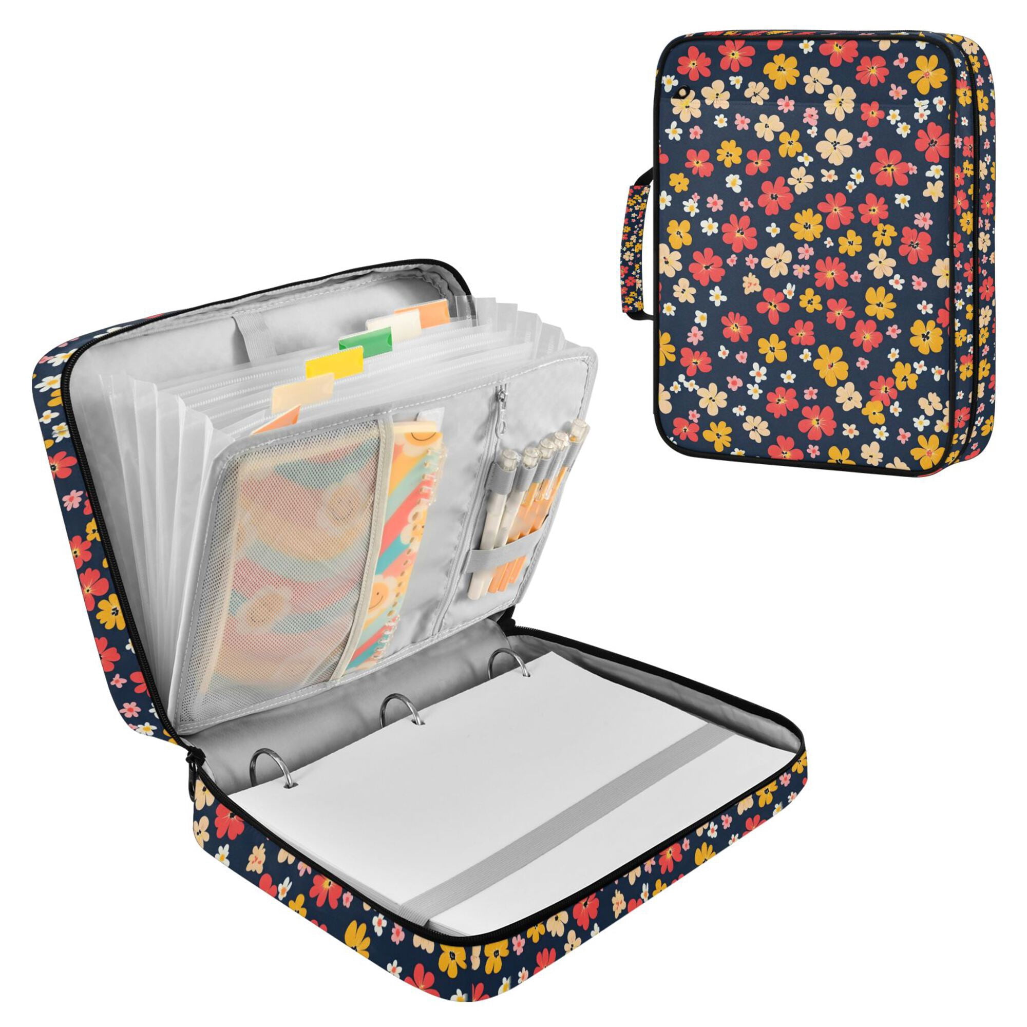 FORMRS Accordion File Folder A4 Size 7-Pocket Expanding Document Organizer Bag with 3 Ring Binder, Small Colorful Flower