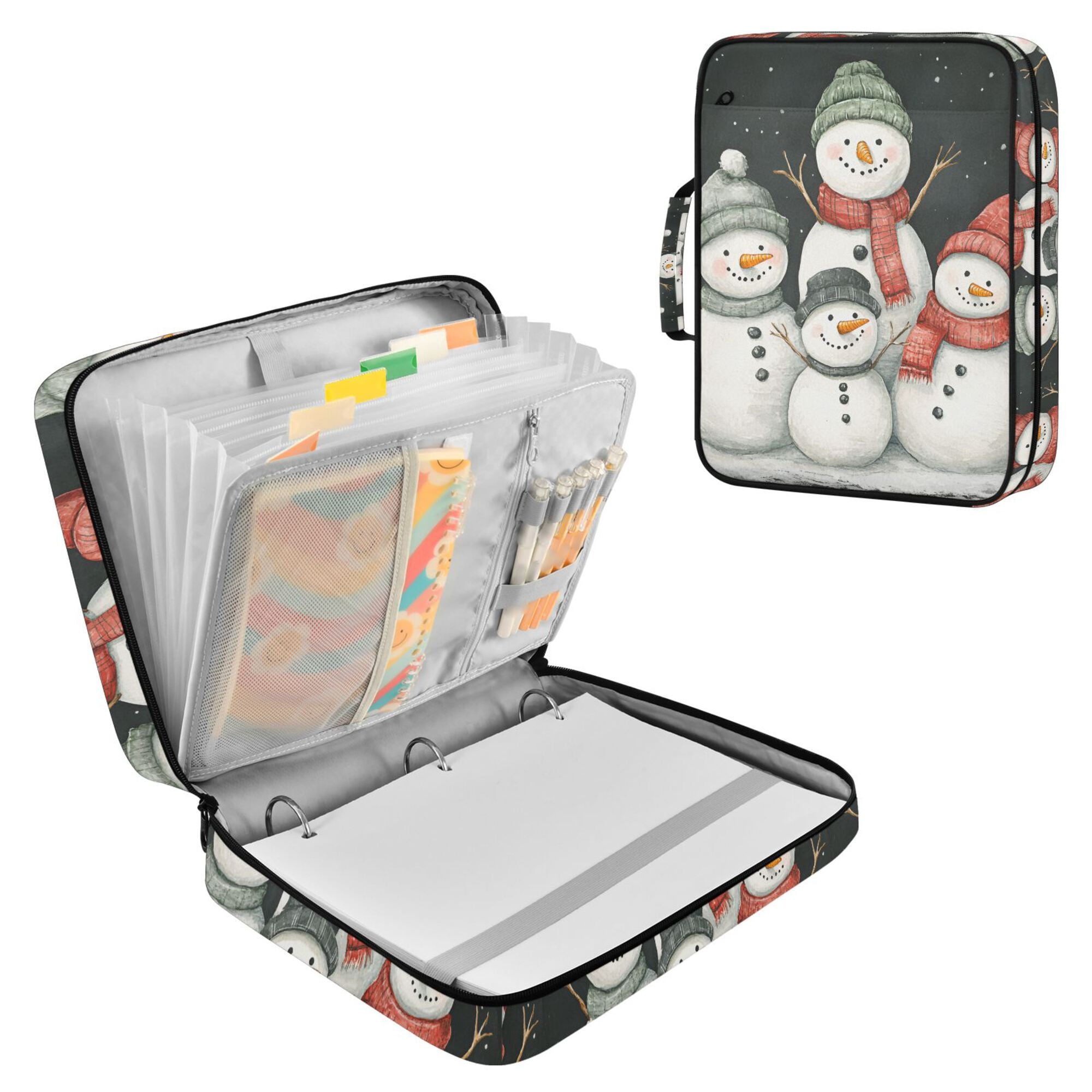 FORMRS Accordion File Folder A4 Size 7-Pocket Expanding Document Organizer Bag with 3 Ring Binder, Snowman Family
