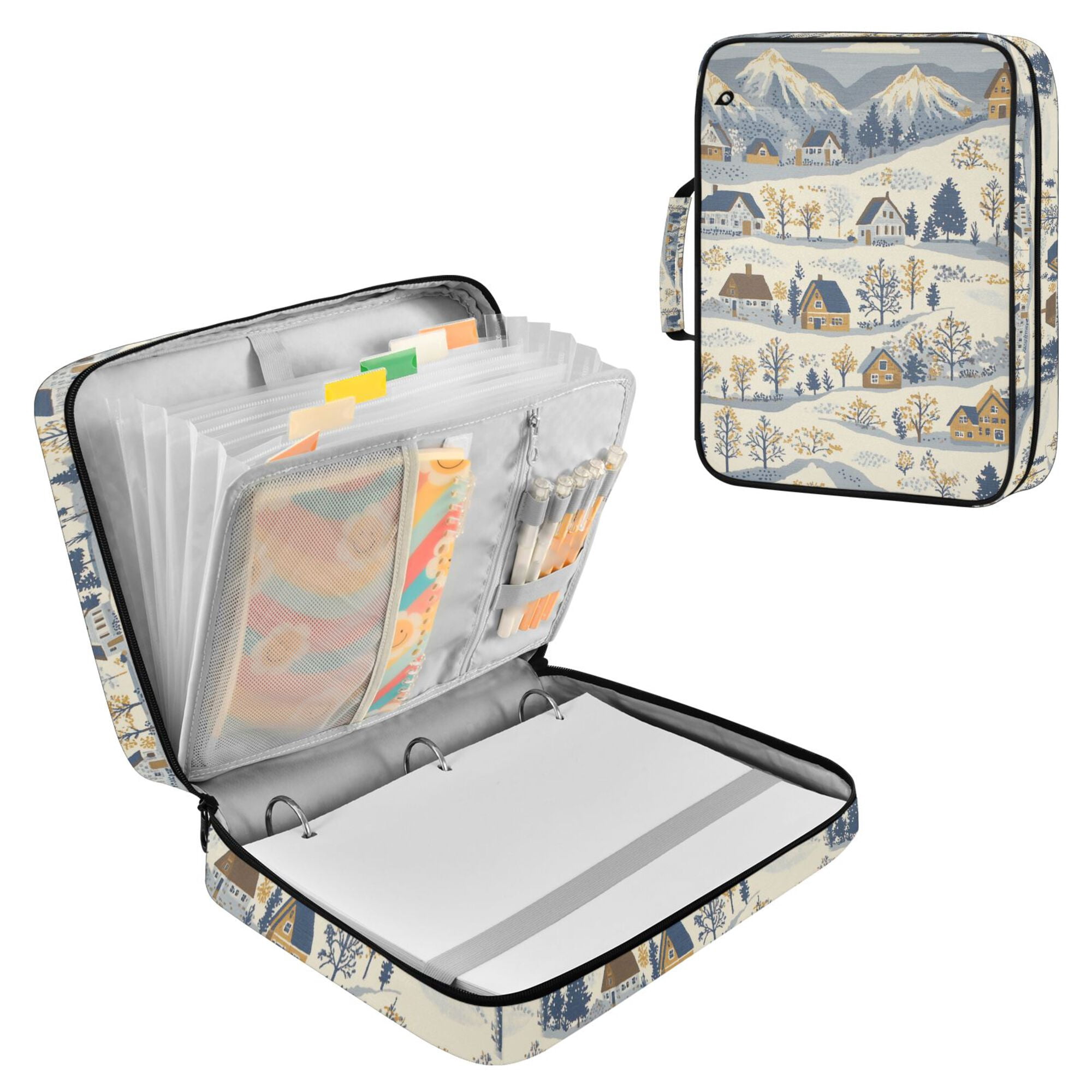 FORMRS Accordion File Folder A4 Size 7-Pocket Expanding Document Organizer Bag with 3 Ring Binder, Snowy Mountains