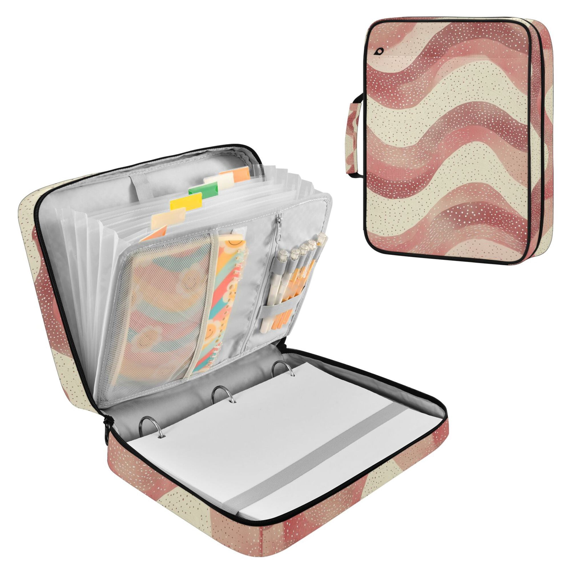 FORMRS Accordion File Folder A4 Size 7-Pocket Expanding Document Organizer Bag with 3 Ring Binder, Soft Pink Pattern