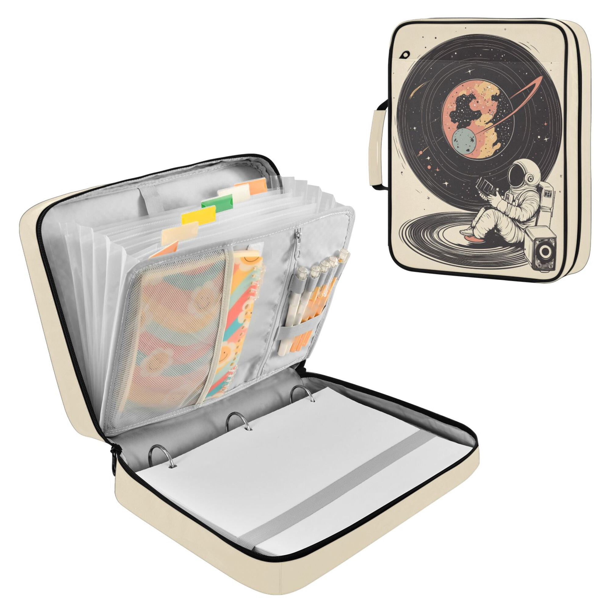 FORMRS Accordion File Folder A4 Size 7-Pocket Expanding Document Organizer Bag with 3 Ring Binder, Space Record