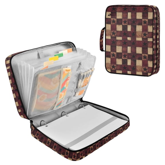 FORMRS Accordion File Folder A4 Size 7-Pocket Expanding Document Organizer Bag with 3 Ring Binder, Star Spangled Squares