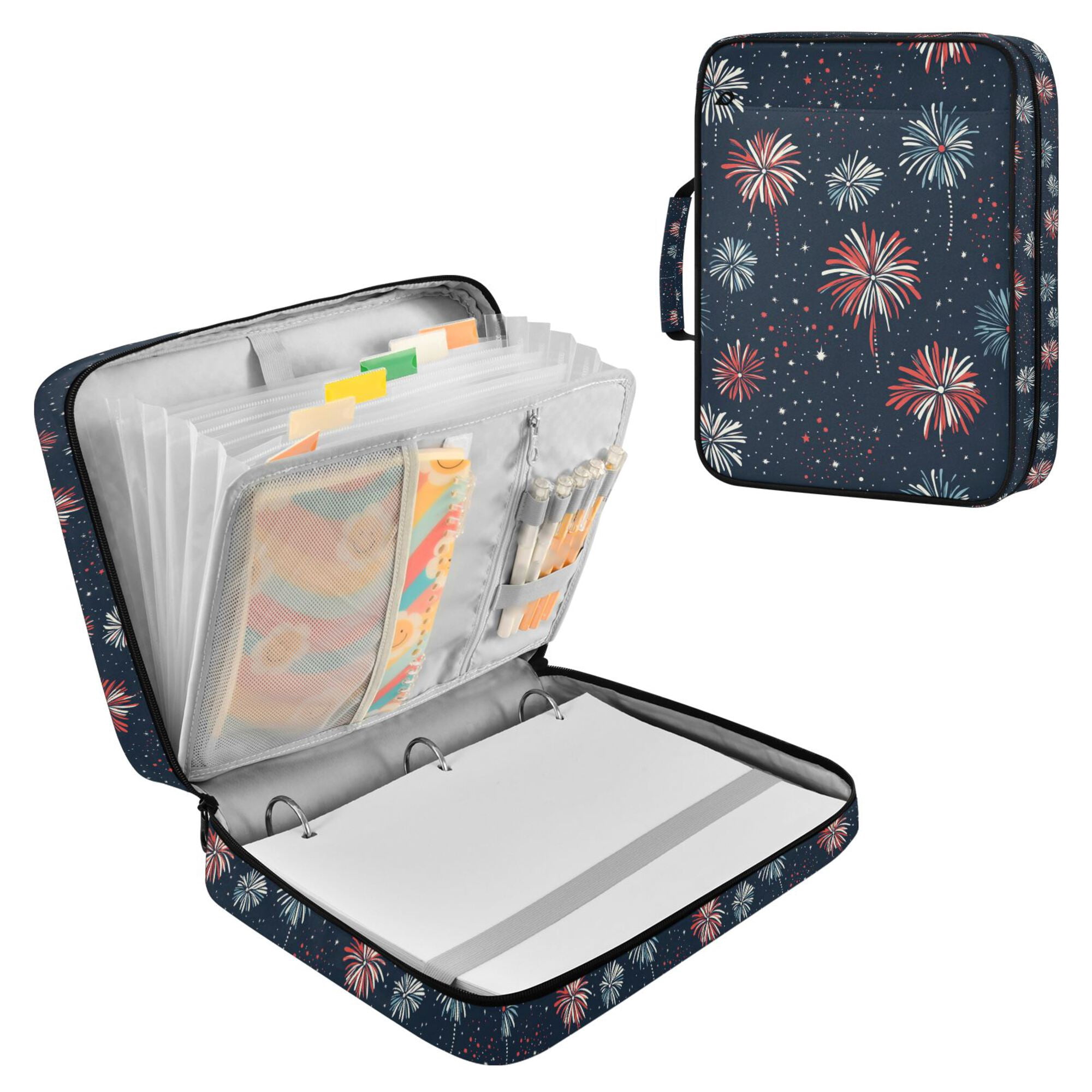 FORMRS Accordion File Folder A4 Size 7-Pocket Expanding Document Organizer Bag with 3 Ring Binder, Starry Fireworks Pattern