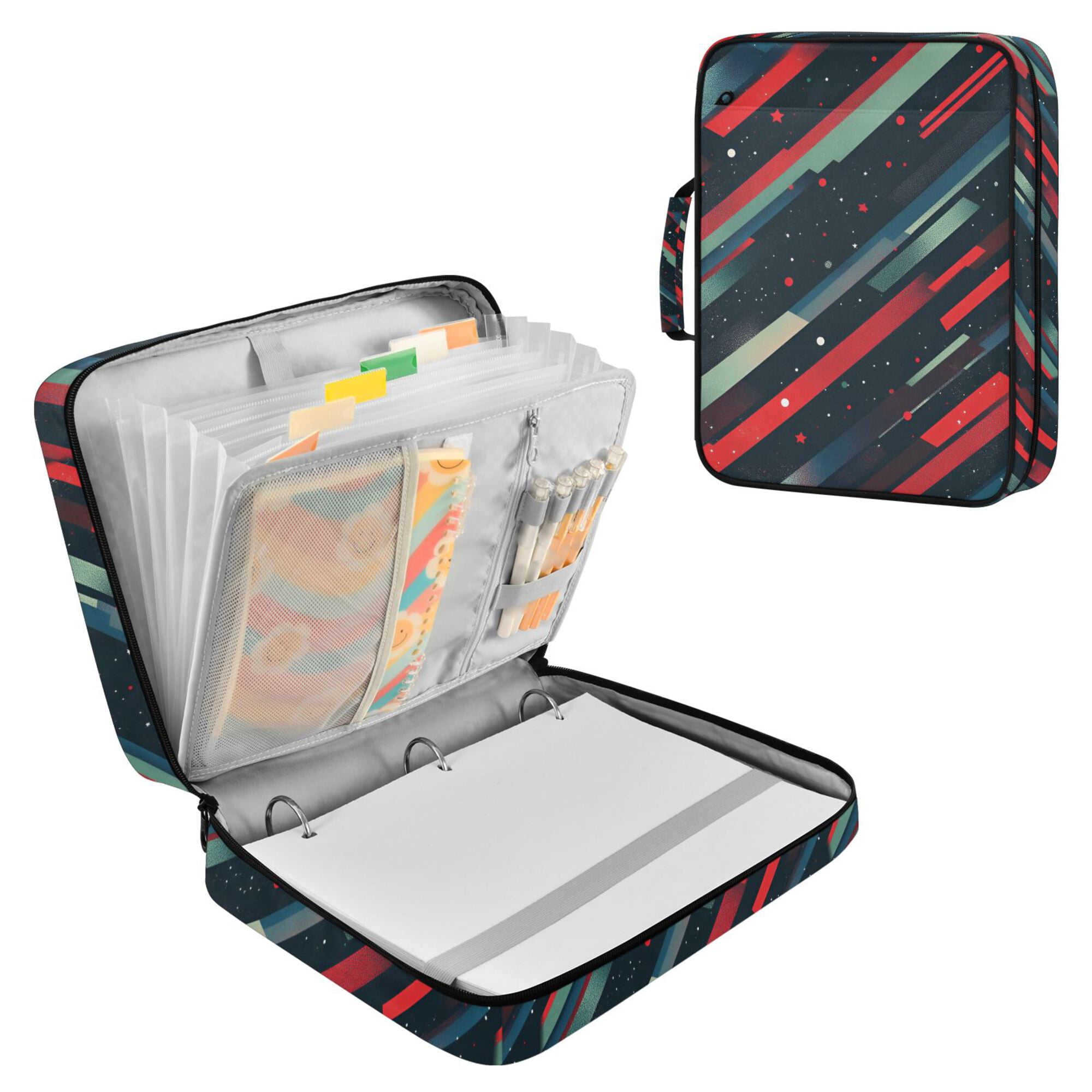 FORMRS Accordion File Folder A4 Size 7-Pocket Expanding Document Organizer Bag with 3 Ring Binder, Stars Abstract Lines