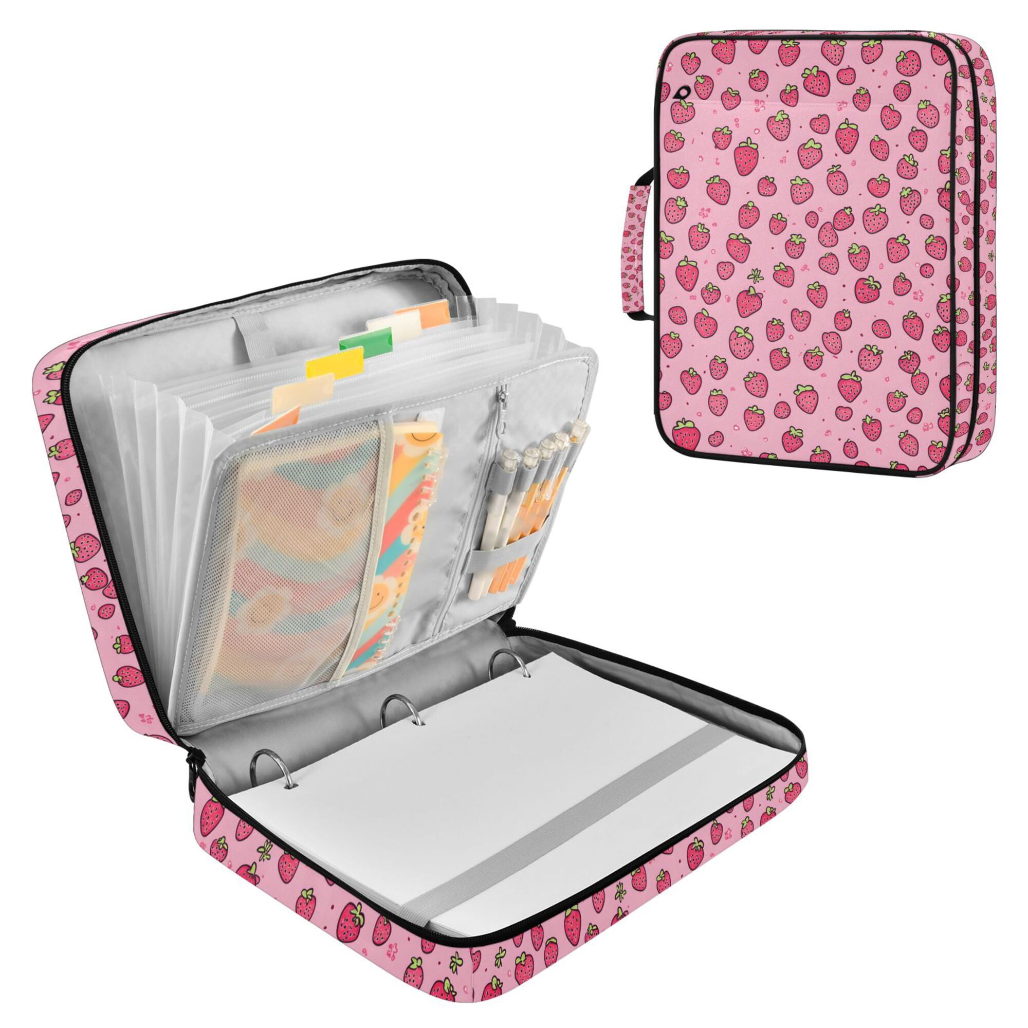 FORMRS Accordion File Folder A4 Size 7-Pocket Expanding Document Organizer Bag with 3 Ring Binder, Strawberry Bliss