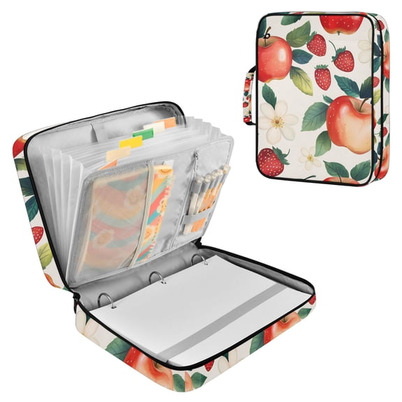FORMRS Accordion File Folder A4 Size 7-Pocket Expanding Document Organizer Bag with 3 Ring Binder, Strawberry Pattern
