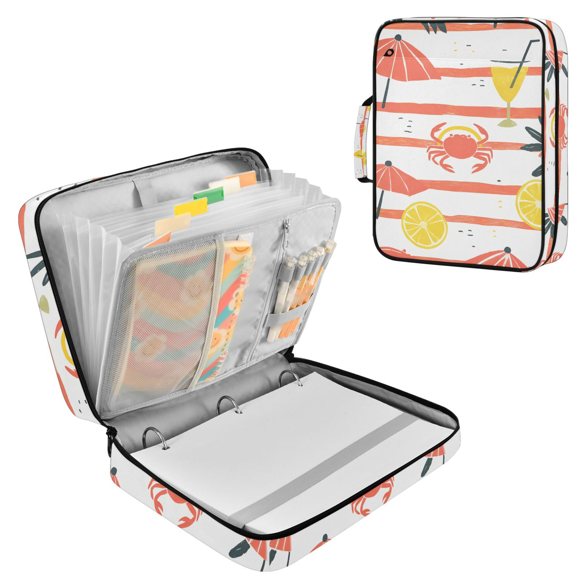 FORMRS Accordion File Folder A4 Size 7-Pocket Expanding Document Organizer Bag with 3 Ring Binder, Striped Crab