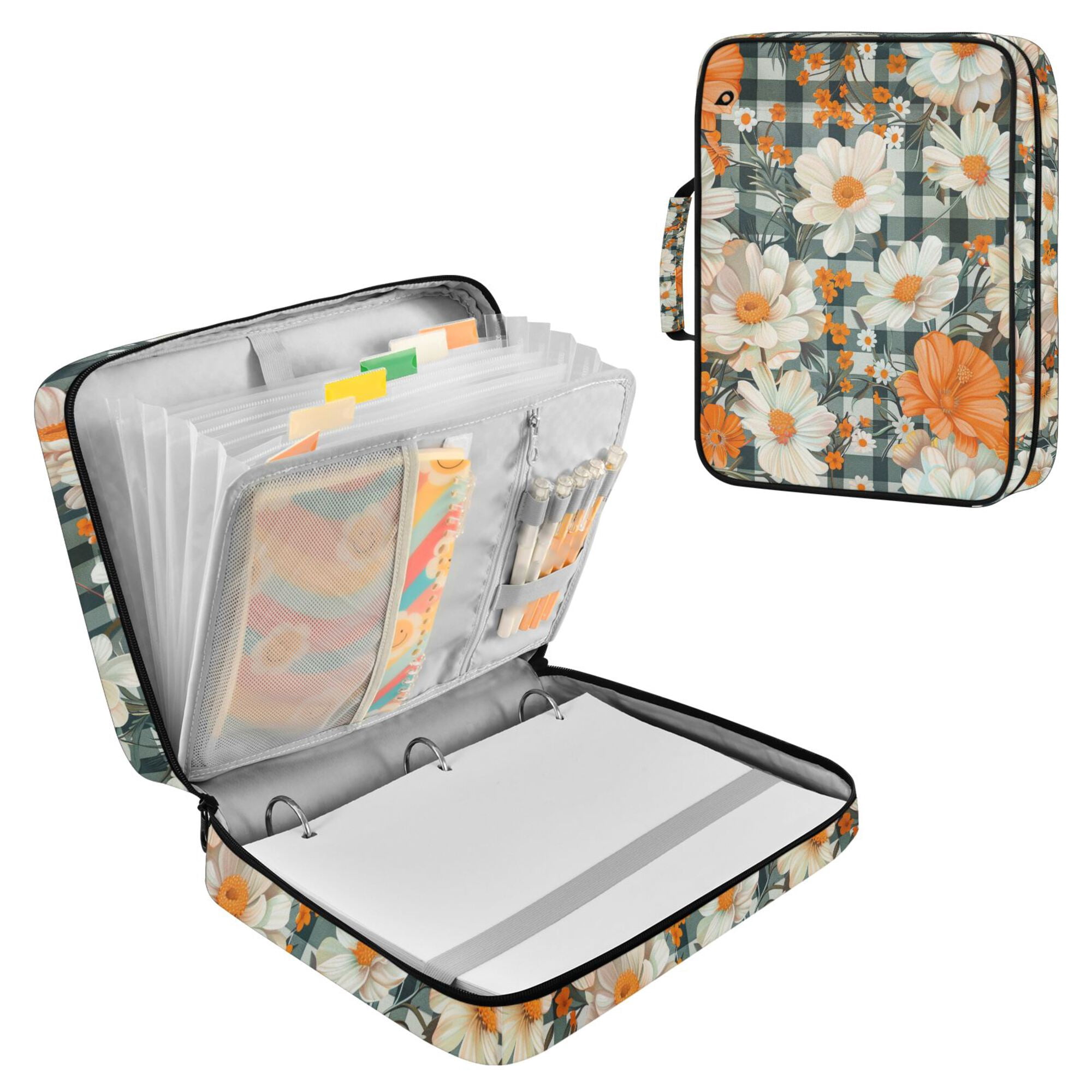 FORMRS Accordion File Folder A4 Size 7-Pocket Expanding Document Organizer Bag with 3 Ring Binder, Sunny Blooms