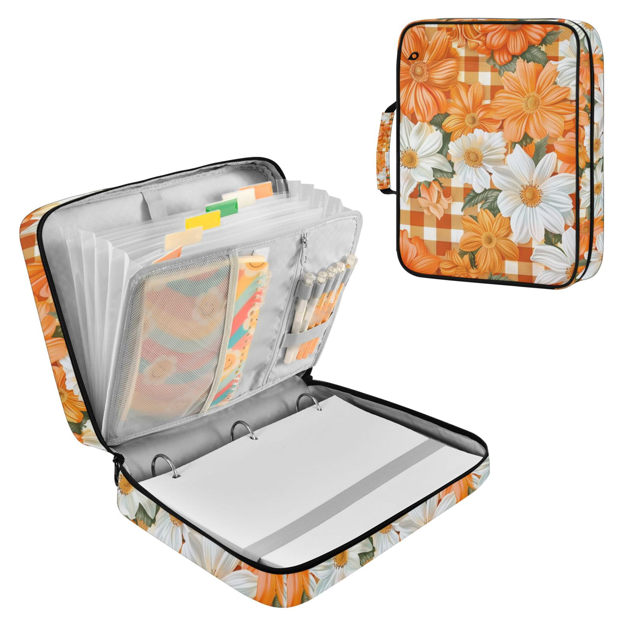 FORMRS Accordion File Folder A4 Size 7-Pocket Expanding Document Organizer Bag with 3 Ring Binder, Sunny Floral
