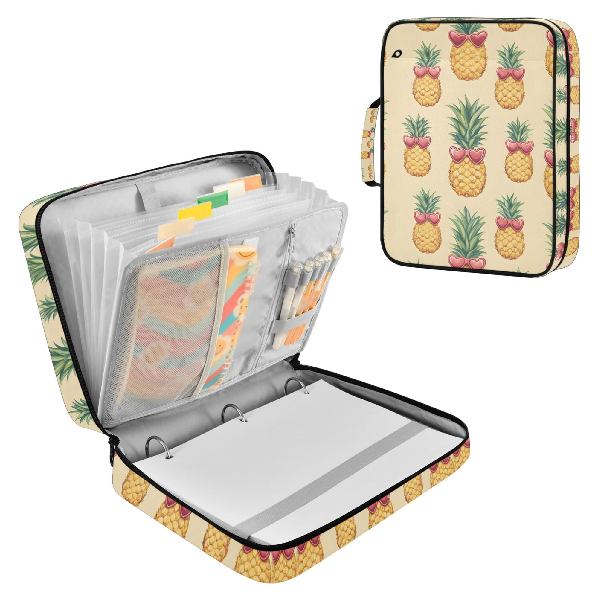 FORMRS Accordion File Folder A4 Size 7-Pocket Expanding Document Organizer Bag with 3 Ring Binder, Sunshine Pineapples