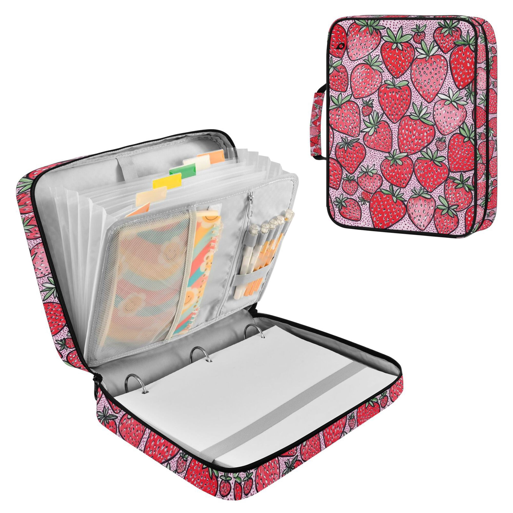 FORMRS Accordion File Folder A4 Size 7-Pocket Expanding Document Organizer Bag with 3 Ring Binder, Sweet Strawberry