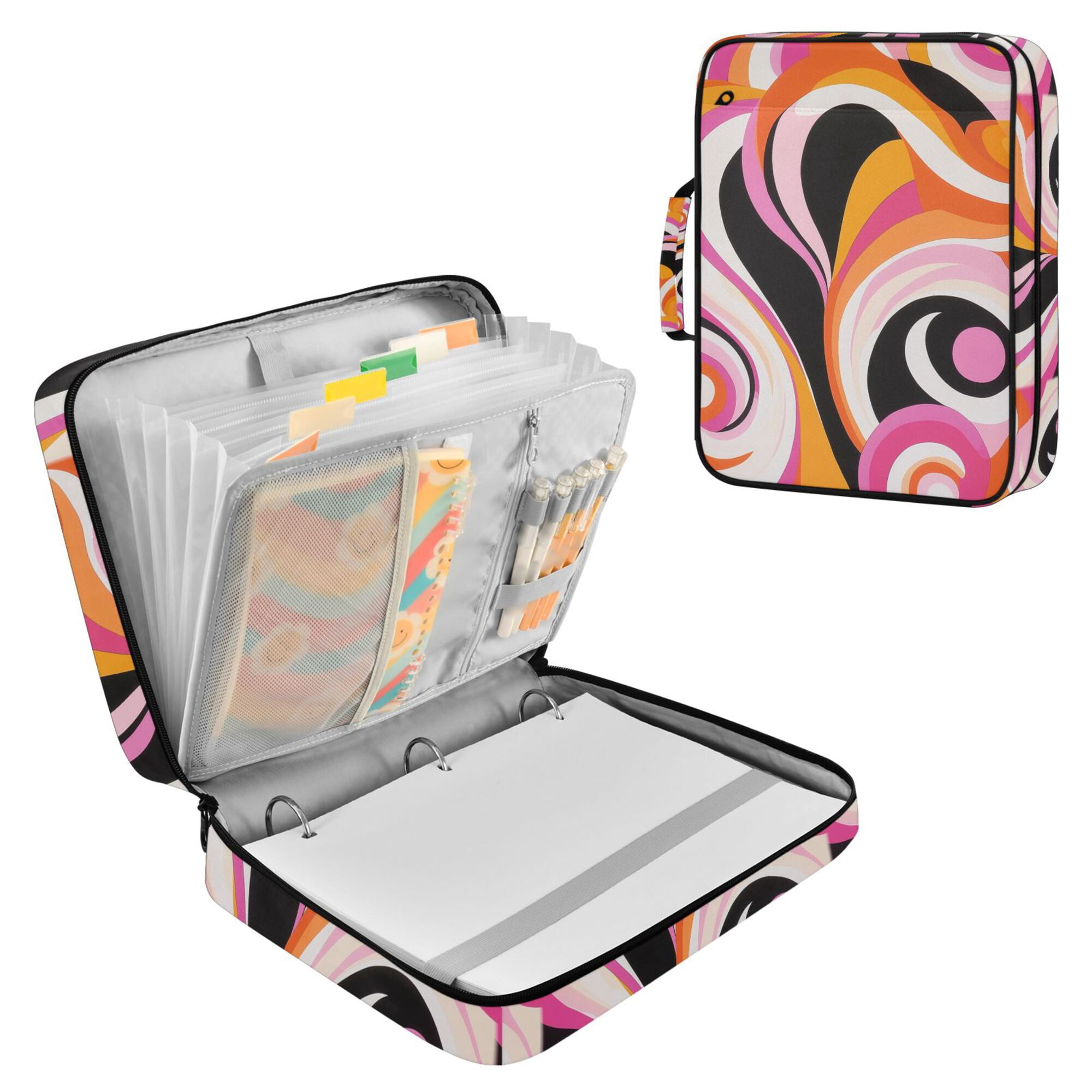 FORMRS Accordion File Folder A4 Size 7-Pocket Expanding Document Organizer Bag with 3 Ring Binder, Swirling Circles
