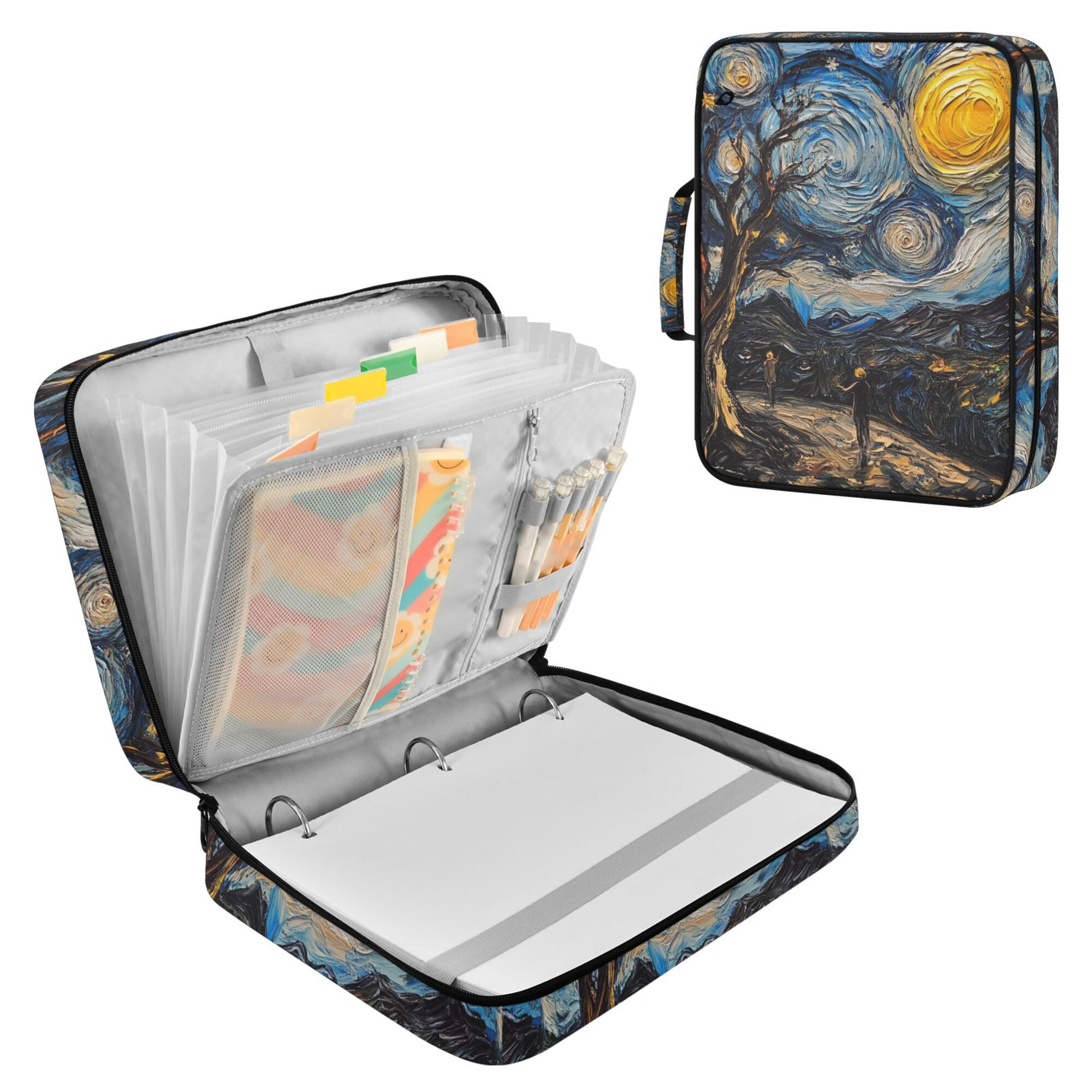 FORMRS Accordion File Folder A4 Size 7-Pocket Expanding Document Organizer Bag with 3 Ring Binder, Swirling Starry Sky