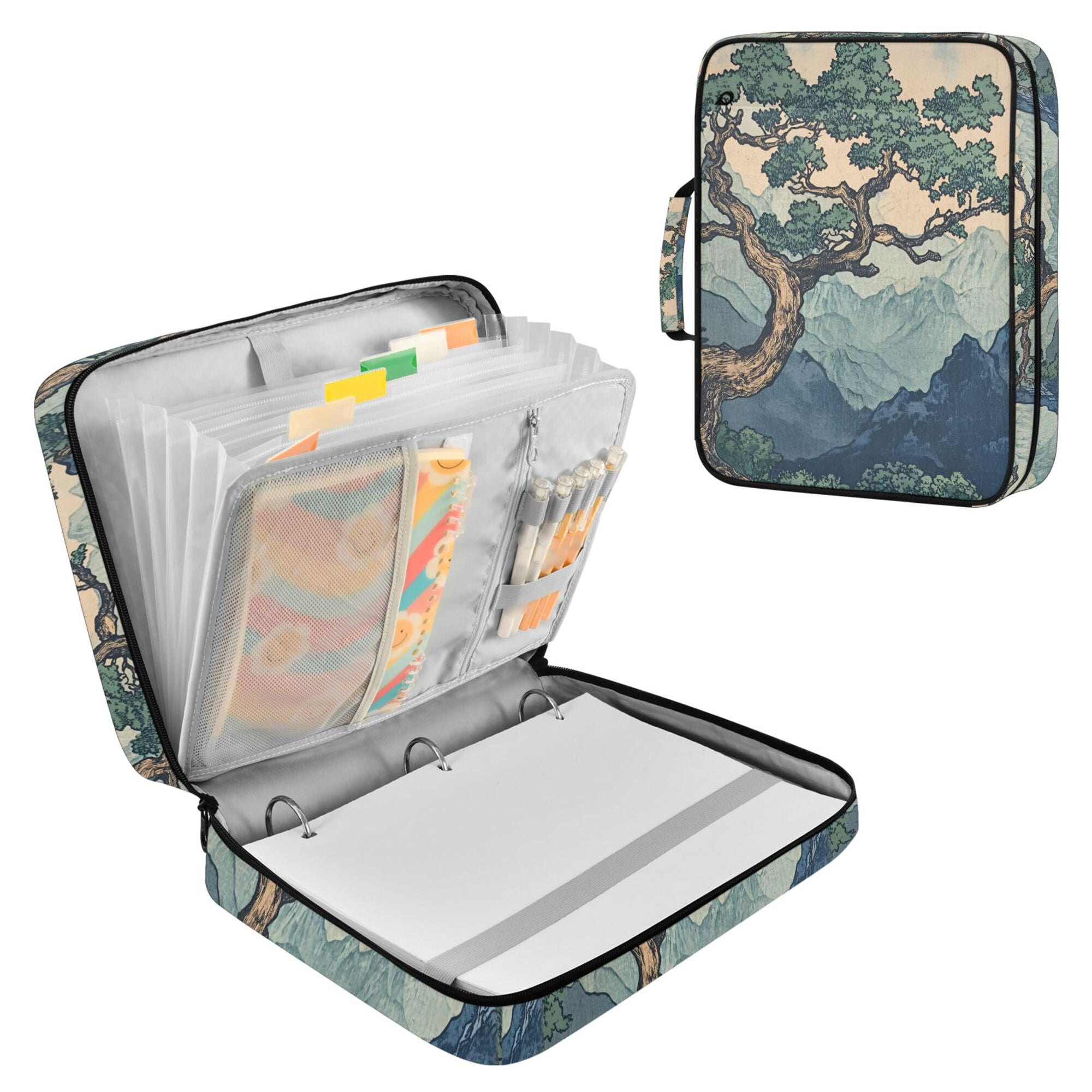 FORMRS Accordion File Folder A4 Size 7-Pocket Expanding Document Organizer Bag with 3 Ring Binder, Tree in The Mountains