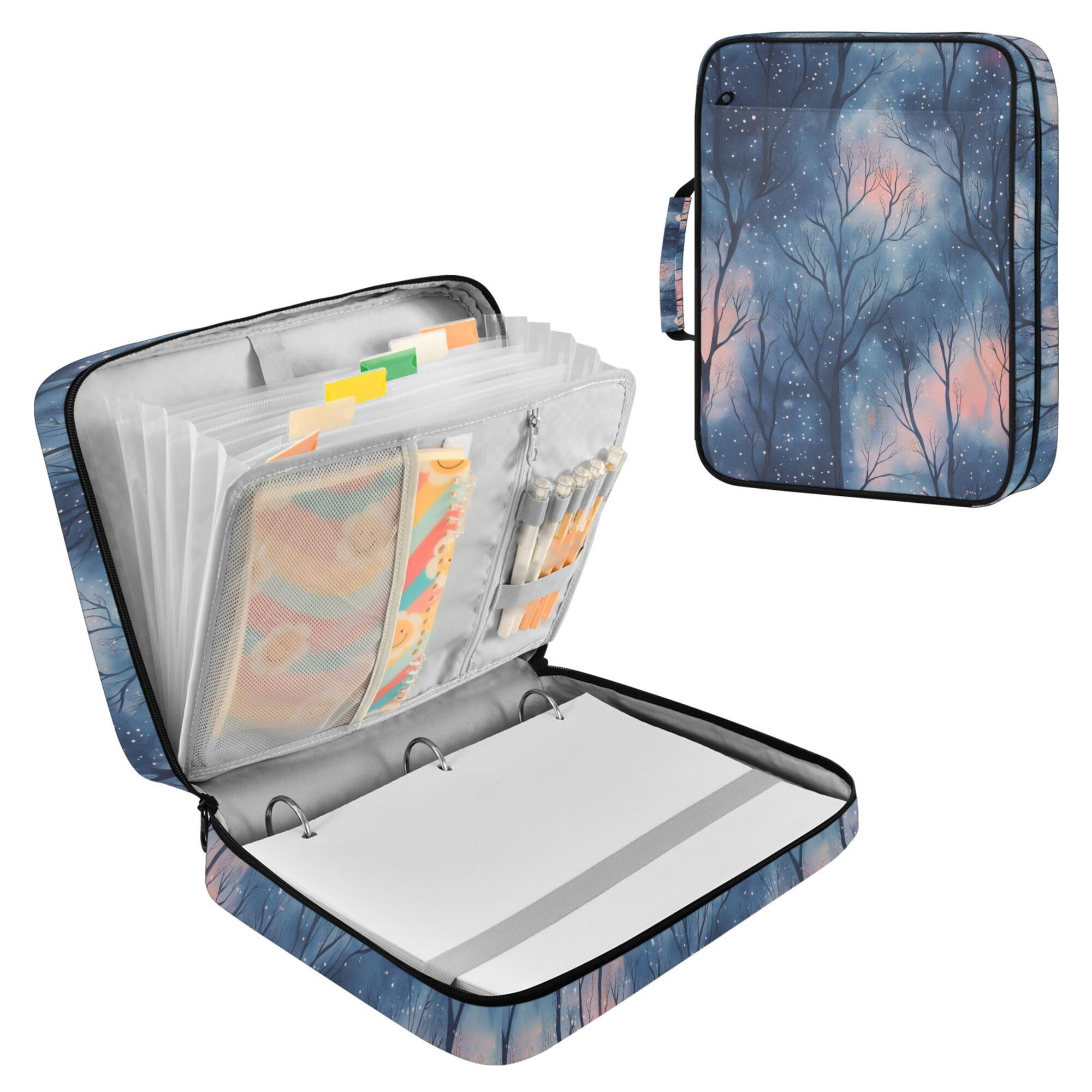 FORMRS Accordion File Folder A4 Size 7-Pocket Expanding Document Organizer Bag with 3 Ring Binder, Trees in The Night