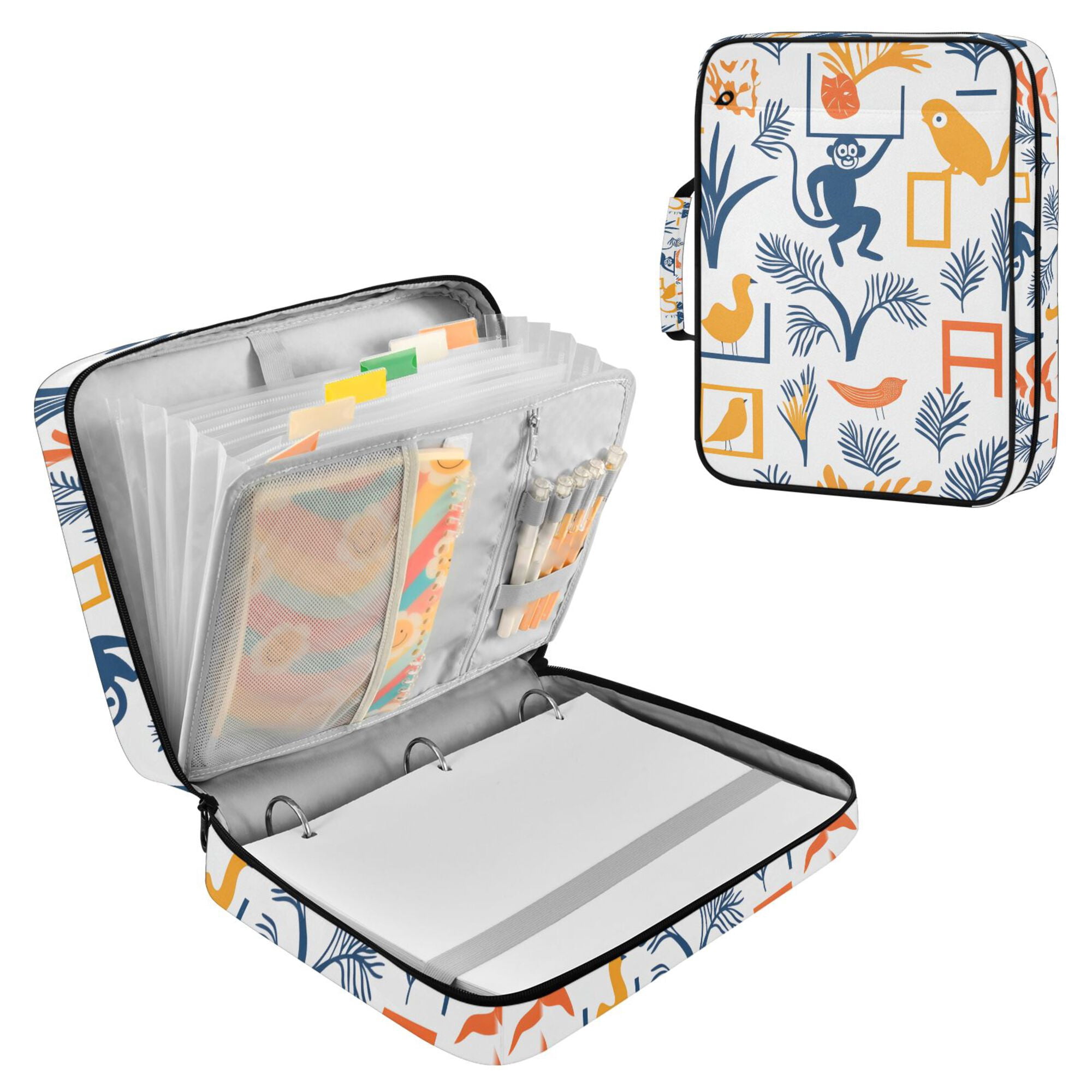 FORMRS Accordion File Folder A4 Size 7-Pocket Expanding Document Organizer Bag with 3 Ring Binder, Tropical Jungle Vibes
