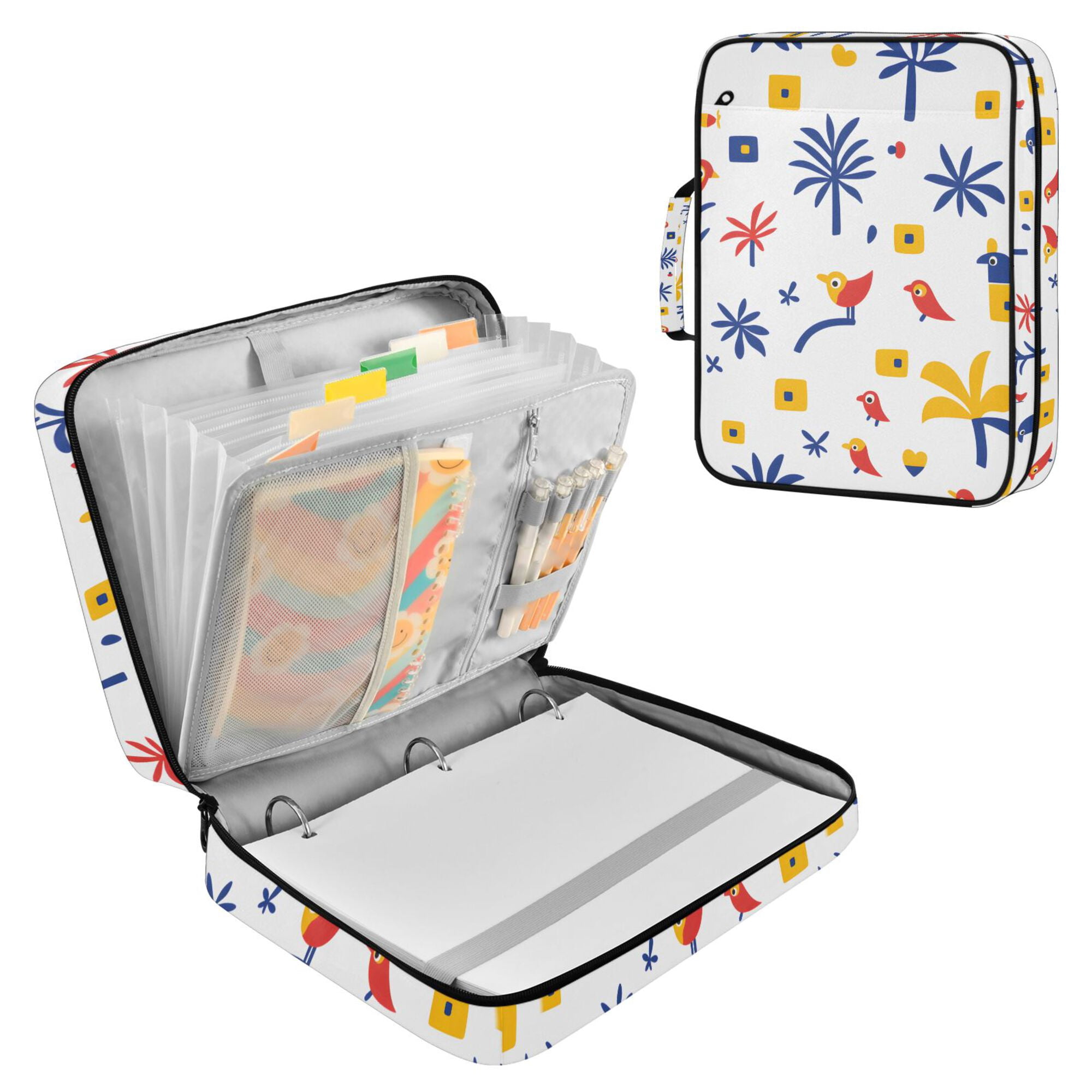 FORMRS Accordion File Folder A4 Size 7-Pocket Expanding Document Organizer Bag with 3 Ring Binder, Tropical Rhythm