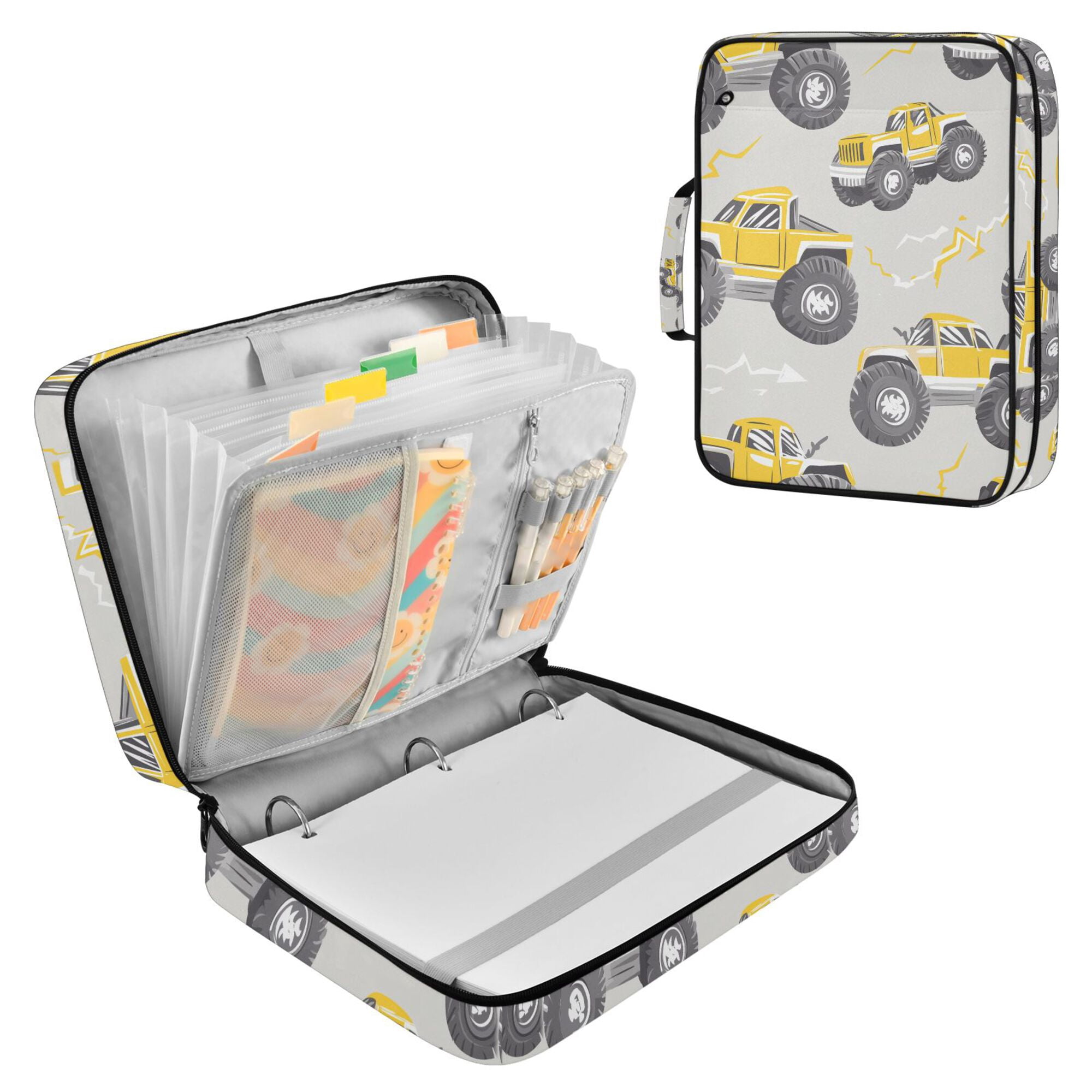 FORMRS Accordion File Folder A4 Size 7-Pocket Expanding Document Organizer Bag with 3 Ring Binder, Trucks Pattern