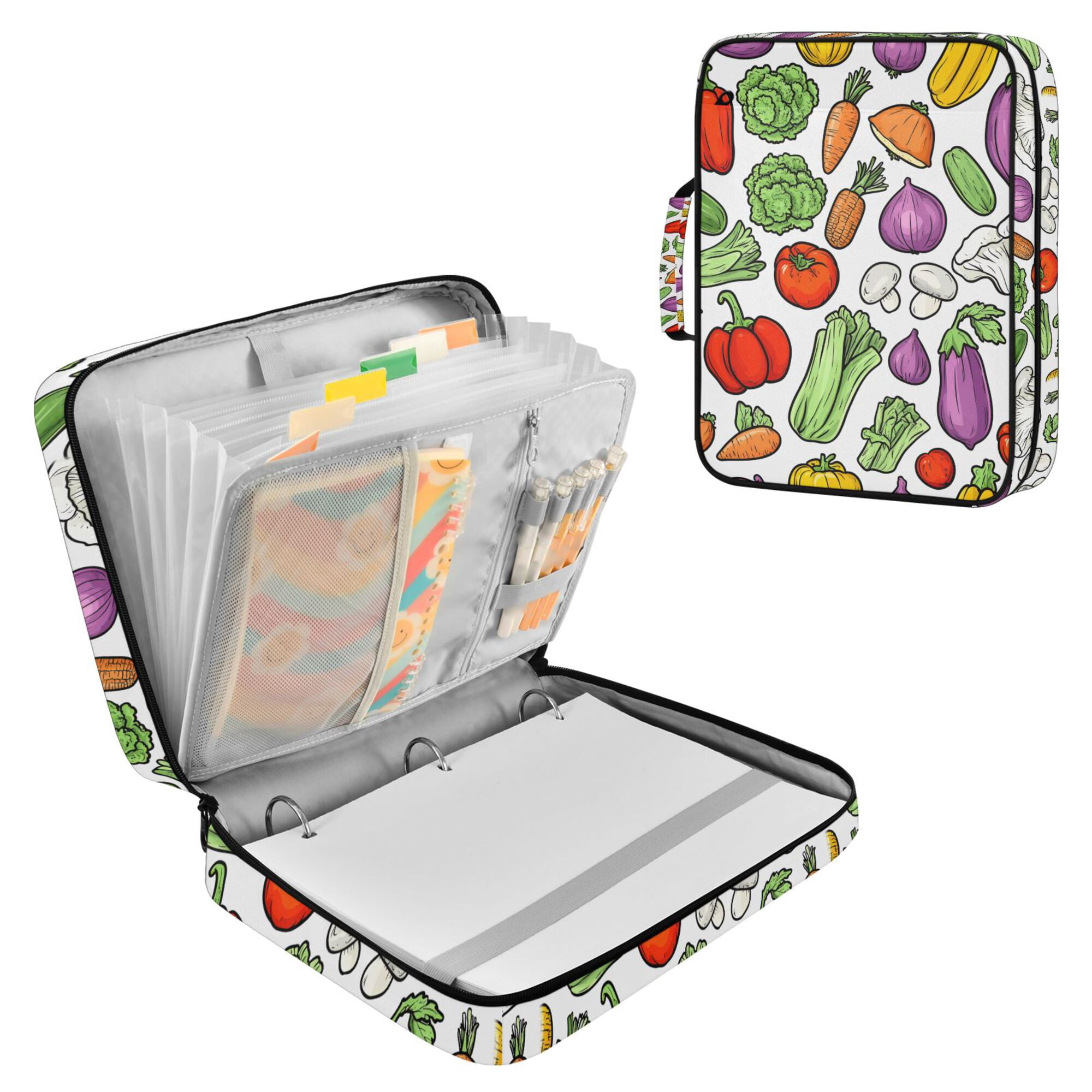 FORMRS Accordion File Folder A4 Size 7-Pocket Expanding Document Organizer Bag with 3 Ring Binder, Vegetables Pattern