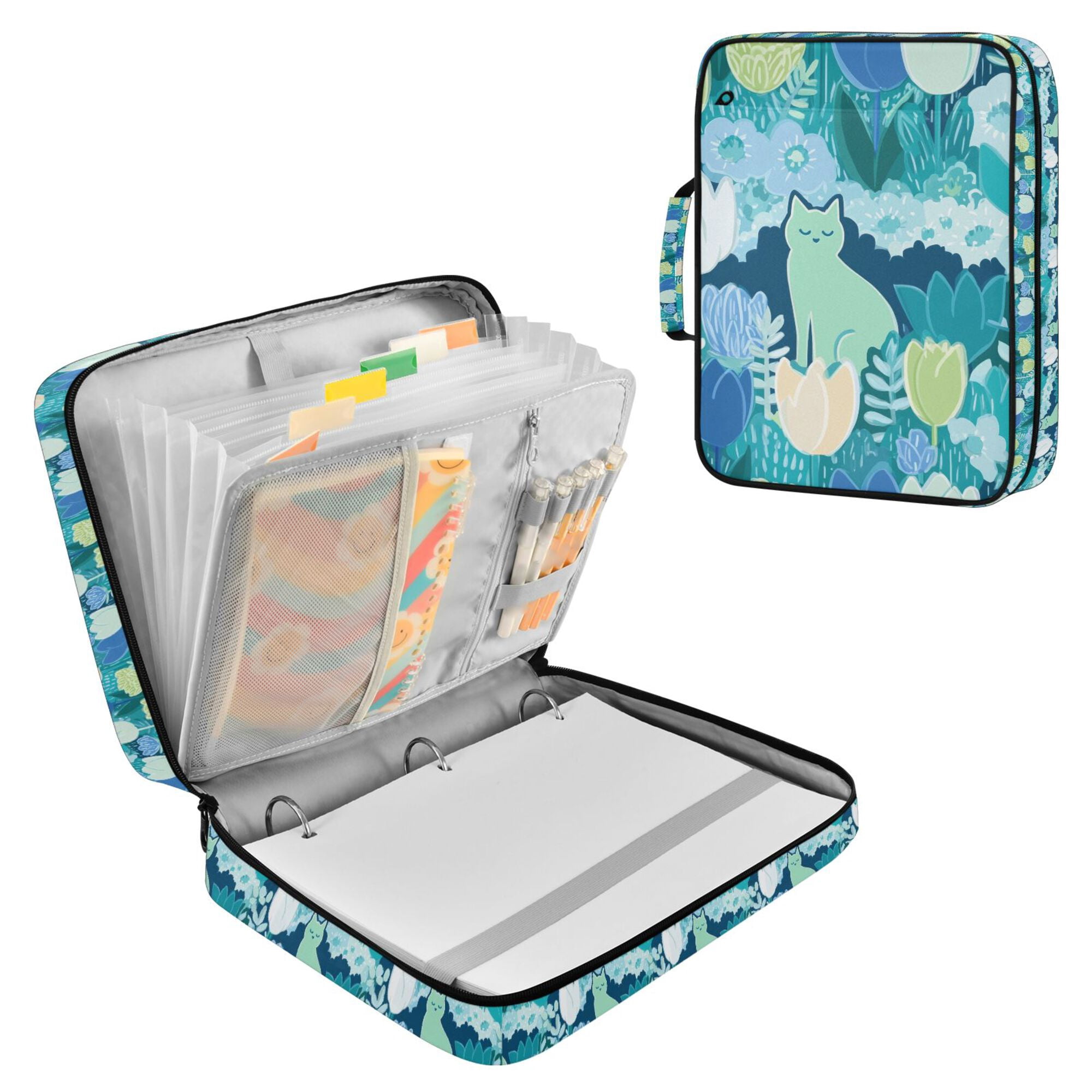 FORMRS Accordion File Folder A4 Size 7-Pocket Expanding Document Organizer Bag with 3 Ring Binder, Vibrant Cat Pattern