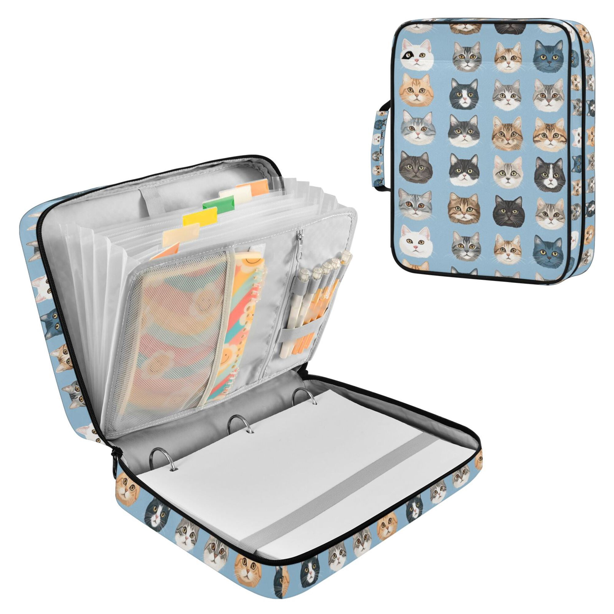 FORMRS Accordion File Folder A4 Size 7-Pocket Expanding Document Organizer Bag with 3 Ring Binder, Vibrant Cute Cat